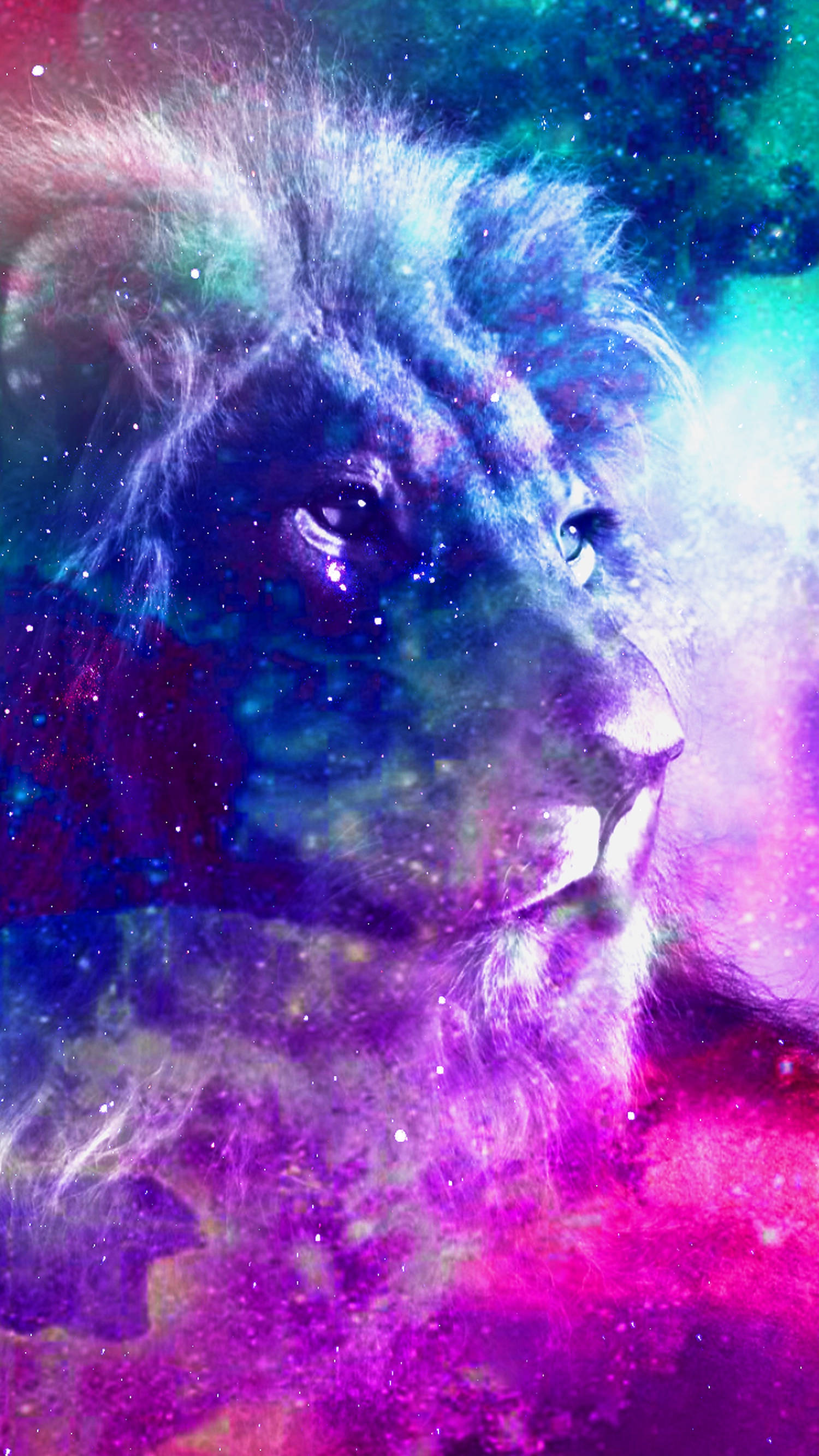 Galaxy Lion, blue, magenta, 2K Phone Wallpaper