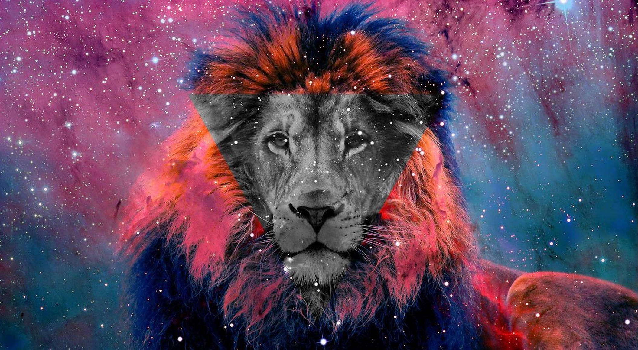 Galaxy Lion, cosmic nebula, pink, Full HD Desktop Wallpaper