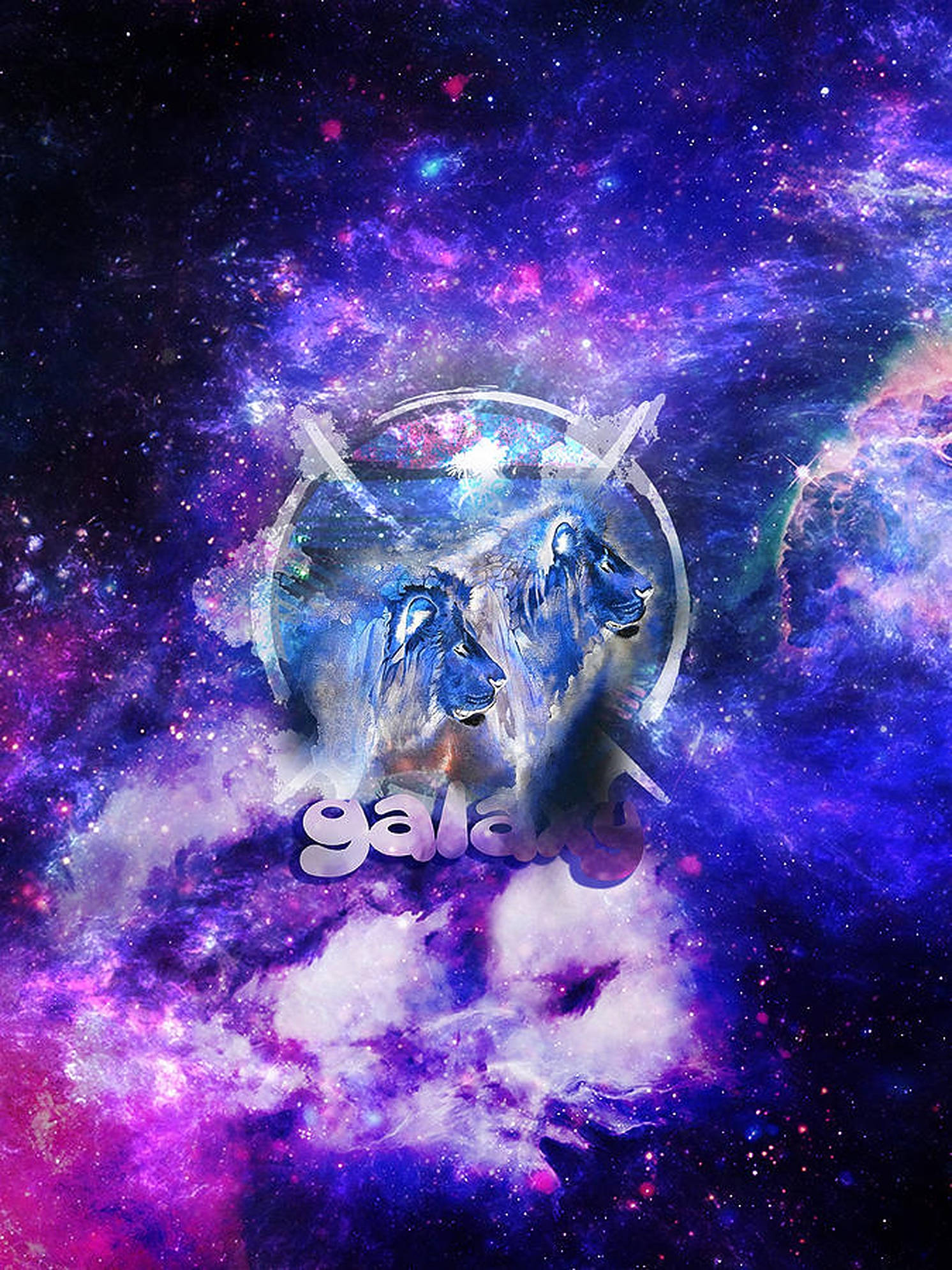 Galaxy Lion, cosmic sphere, purple and blue nebula, Full HD Phone Wallpaper