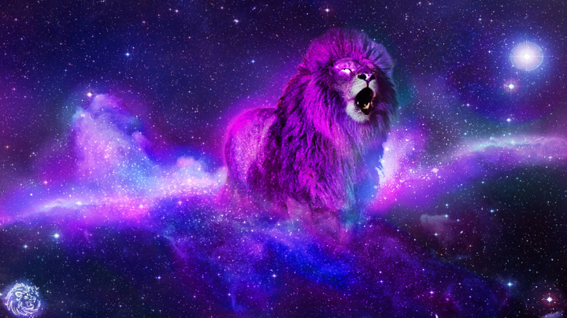 Galaxy Lion, purple lion, cosmic nebulae, HD Desktop Wallpaper