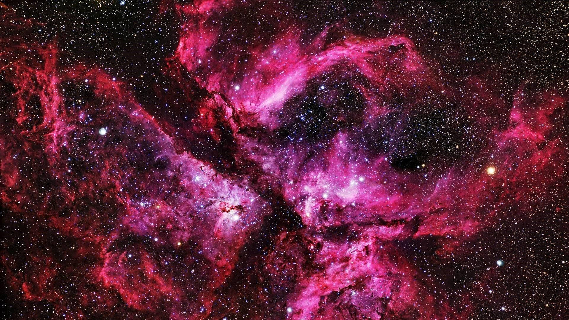red galaxy, pink and red cosmic clouds, countless stars, Full HD Desktop Wallpaper