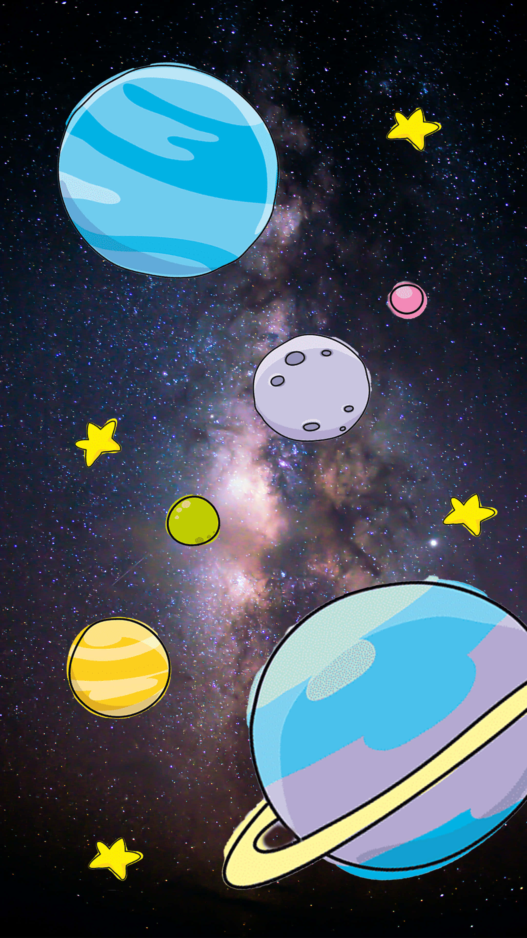 Galaxy Background, 2160 x 3840, cartoon planets, 4K Phone Wallpaper