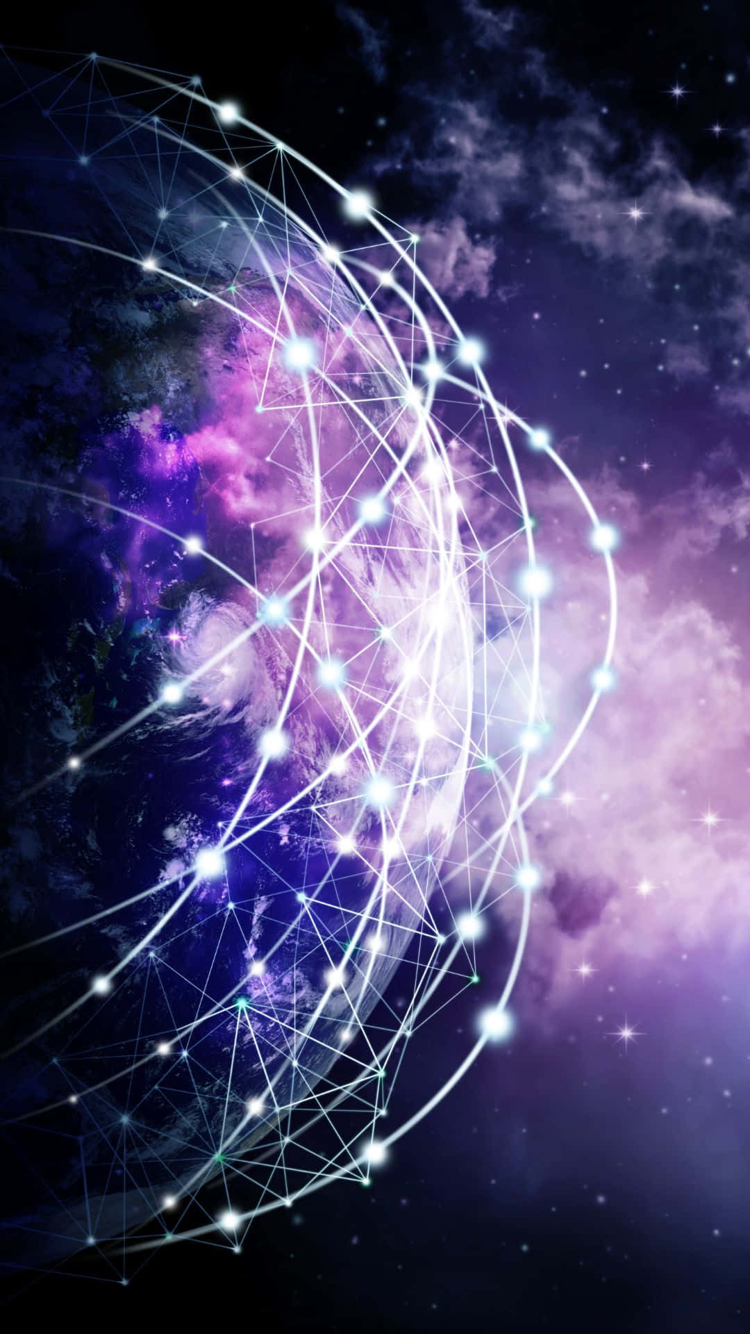Digital Network Galaxy Abstract, glowing cosmic network, interconnected stars, Full HD Phone Wallpaper