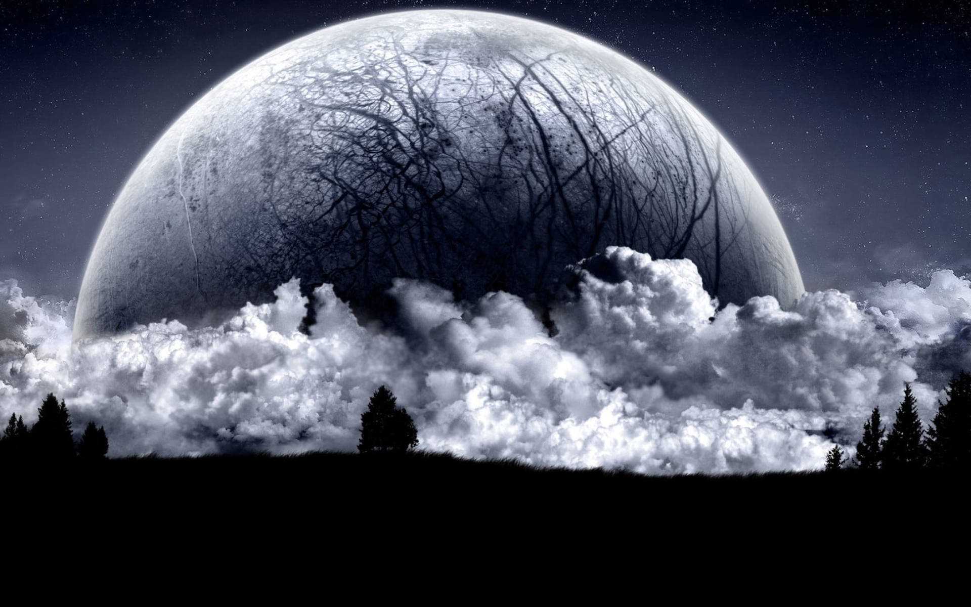 Galaxy Moon, cracked moon, stormy sky, Full HD Desktop Wallpaper
