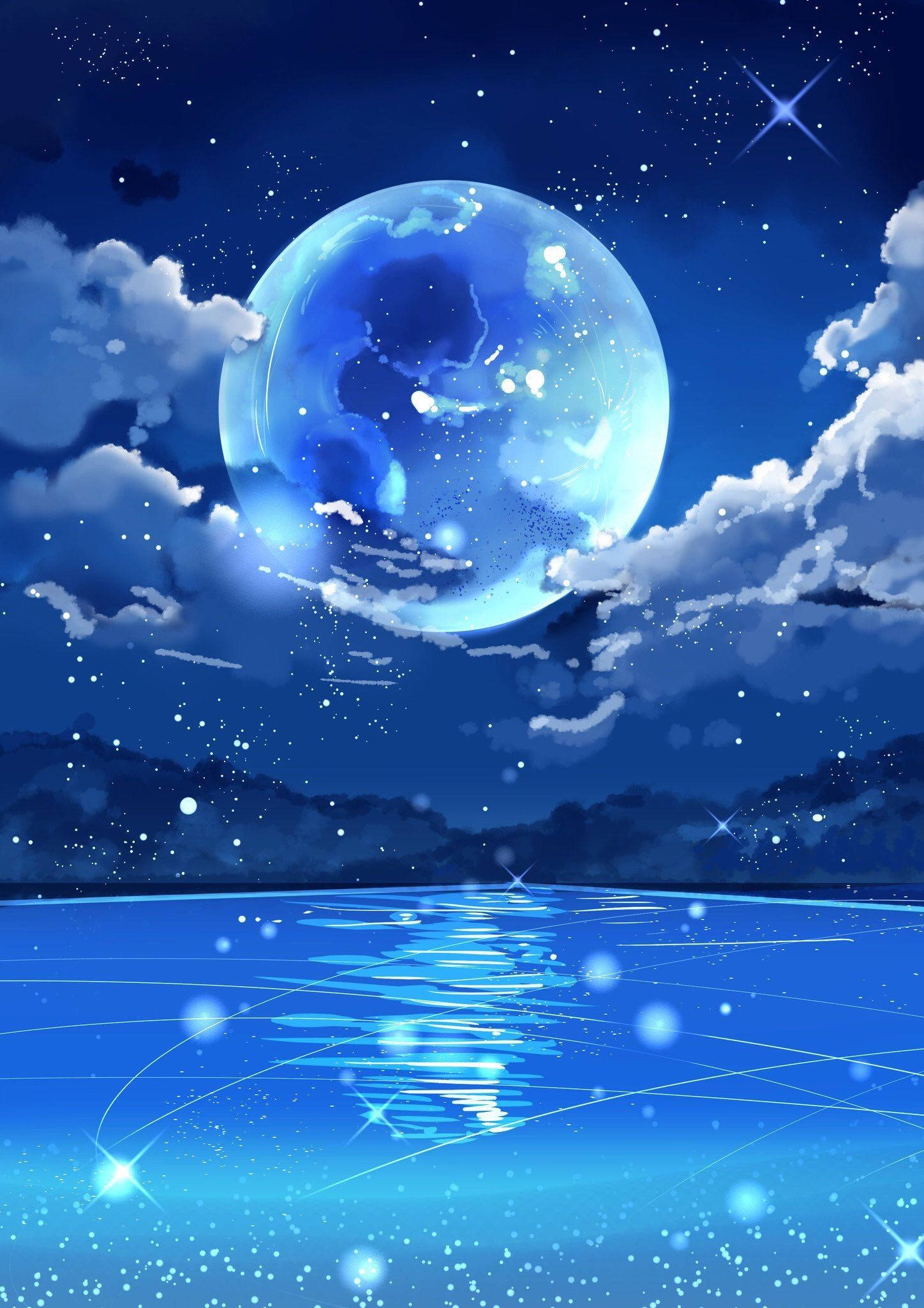 Galaxy Moon, glowing blue moon, Earth's continents, Full HD Phone Wallpaper