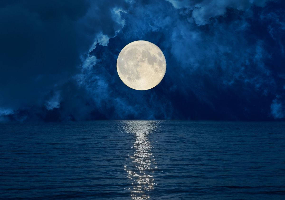 Galaxy Moon, ocean, full moon, SD Desktop Wallpaper