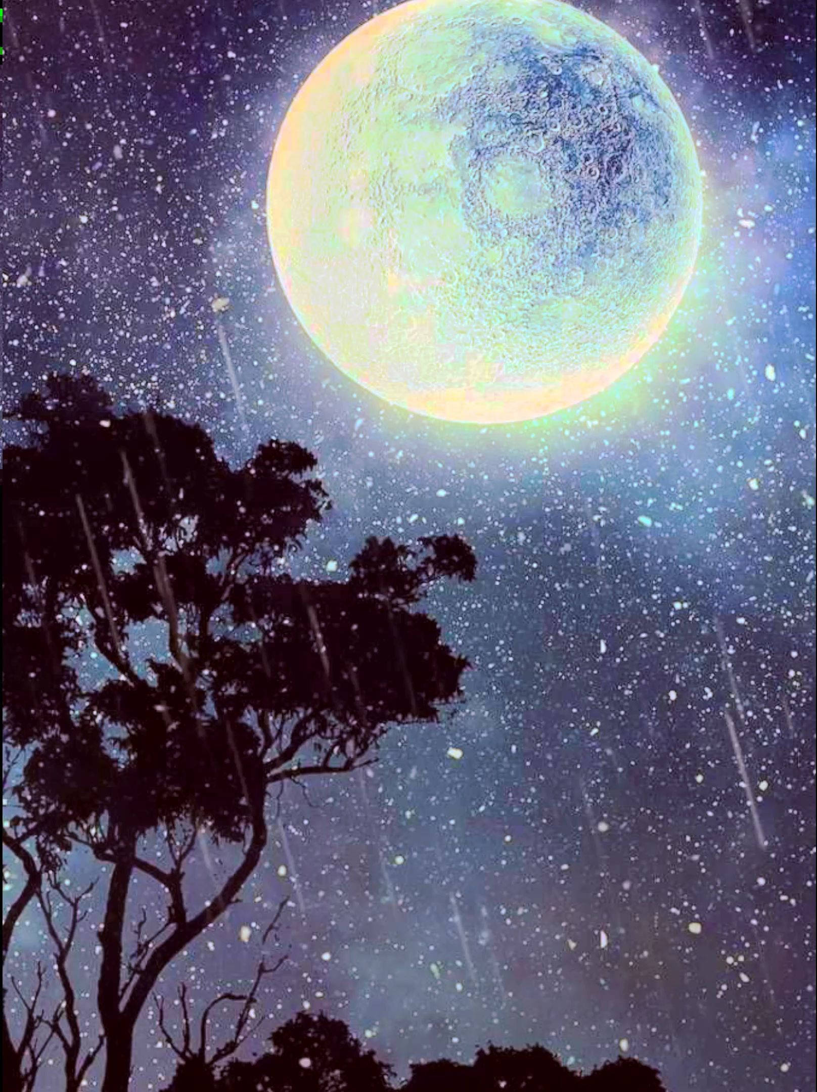 Galaxy Moon, starry cosmic sky, falling particles, Full HD Phone Wallpaper