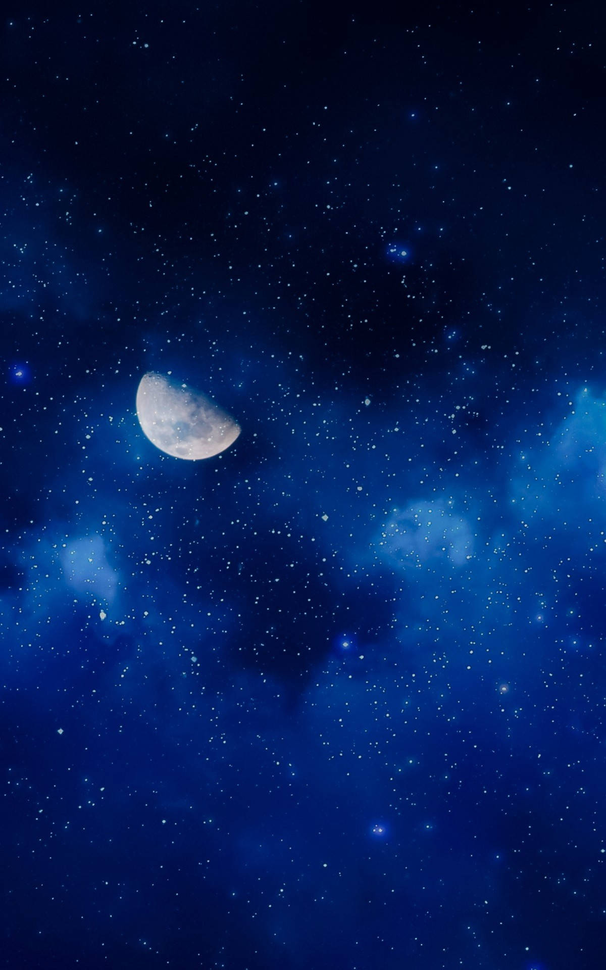 Galaxy Moon, crescent moon, deep blue starfield, Full HD Phone Wallpaper