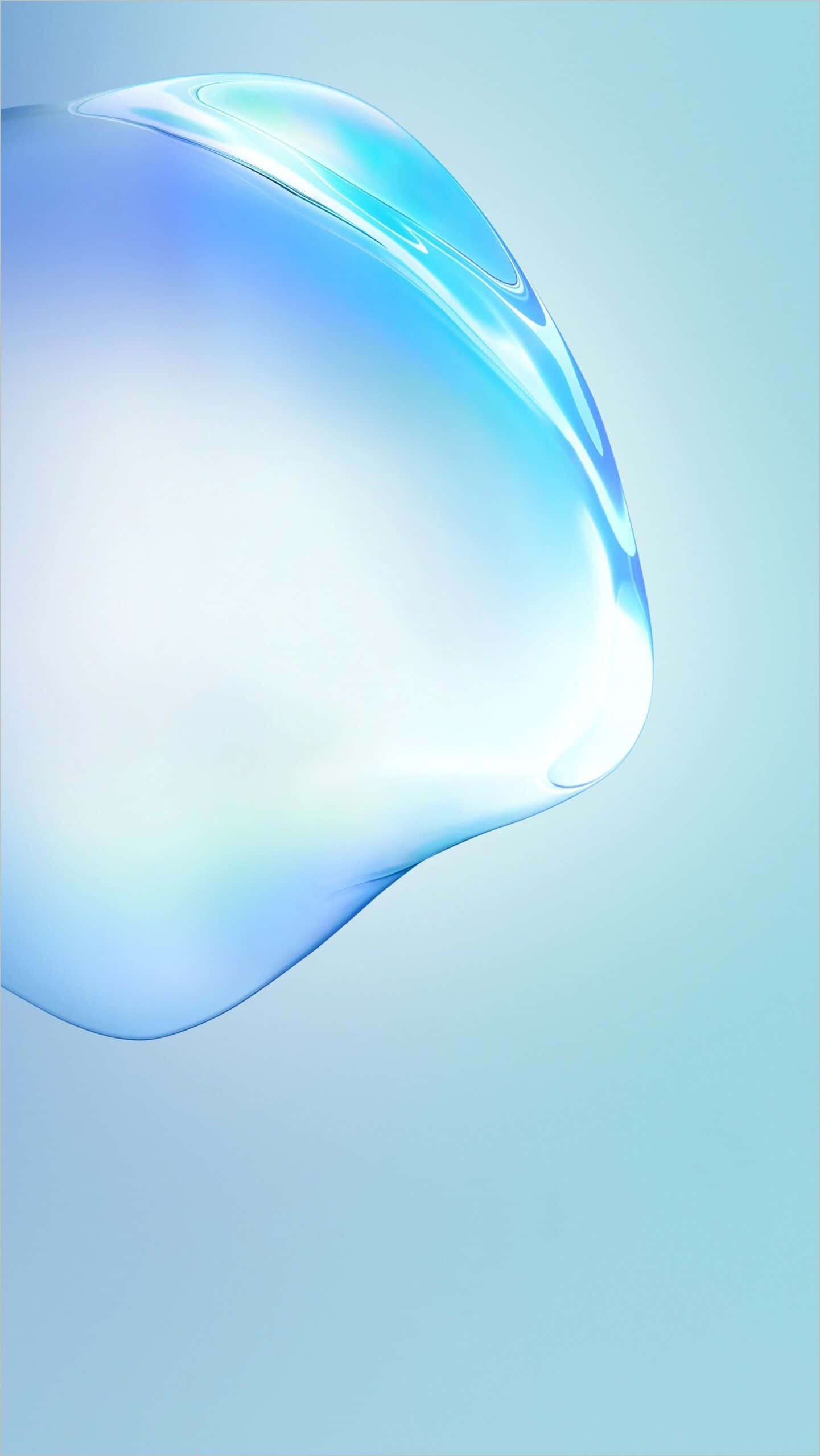 Galaxy Note 4, translucent blue liquid droplet, soft gradient sky blue background, 2K Phone Wallpaper