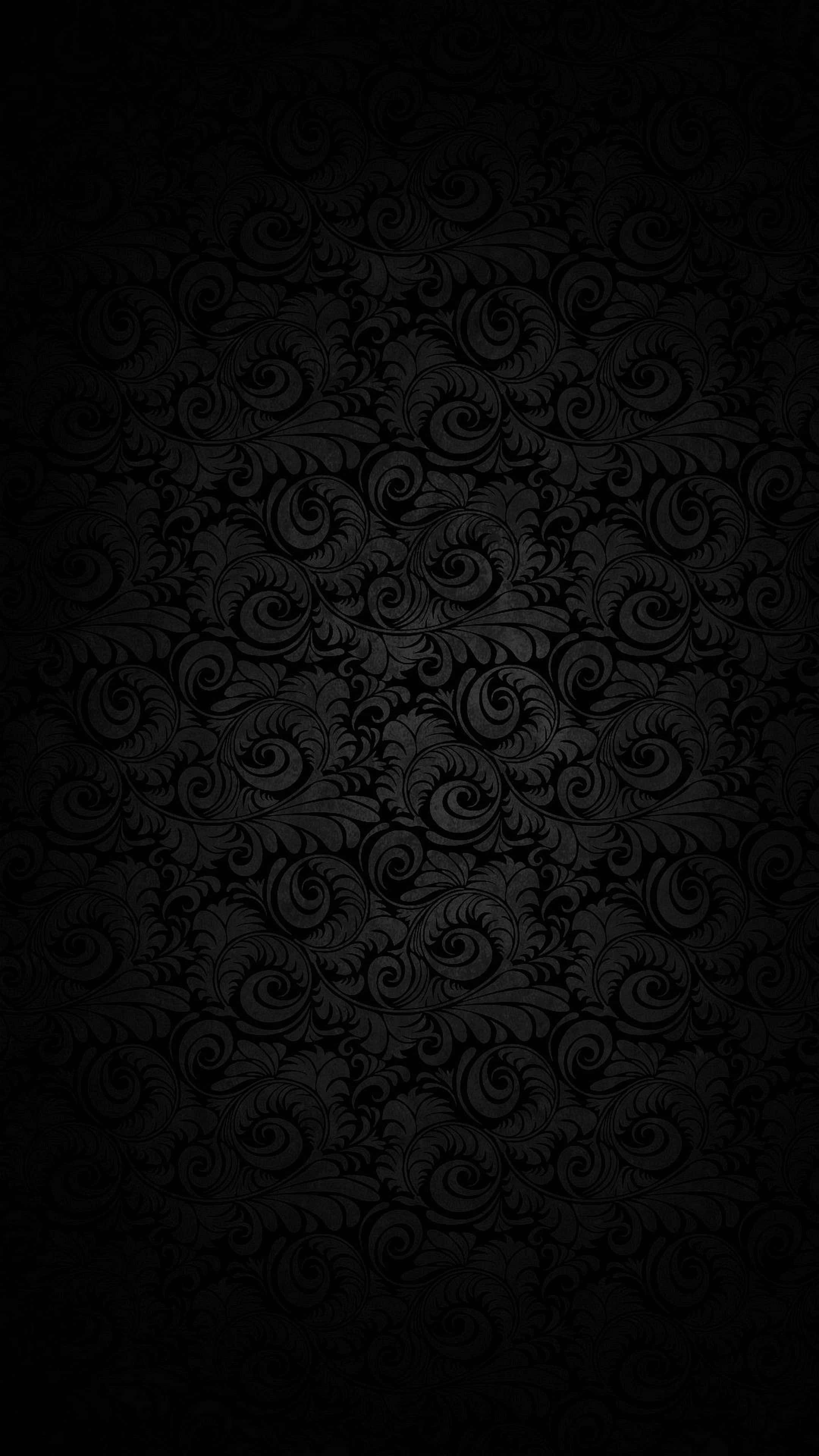 Galaxy Note, black damask pattern, swirling floral motifs, 4K Phone Wallpaper