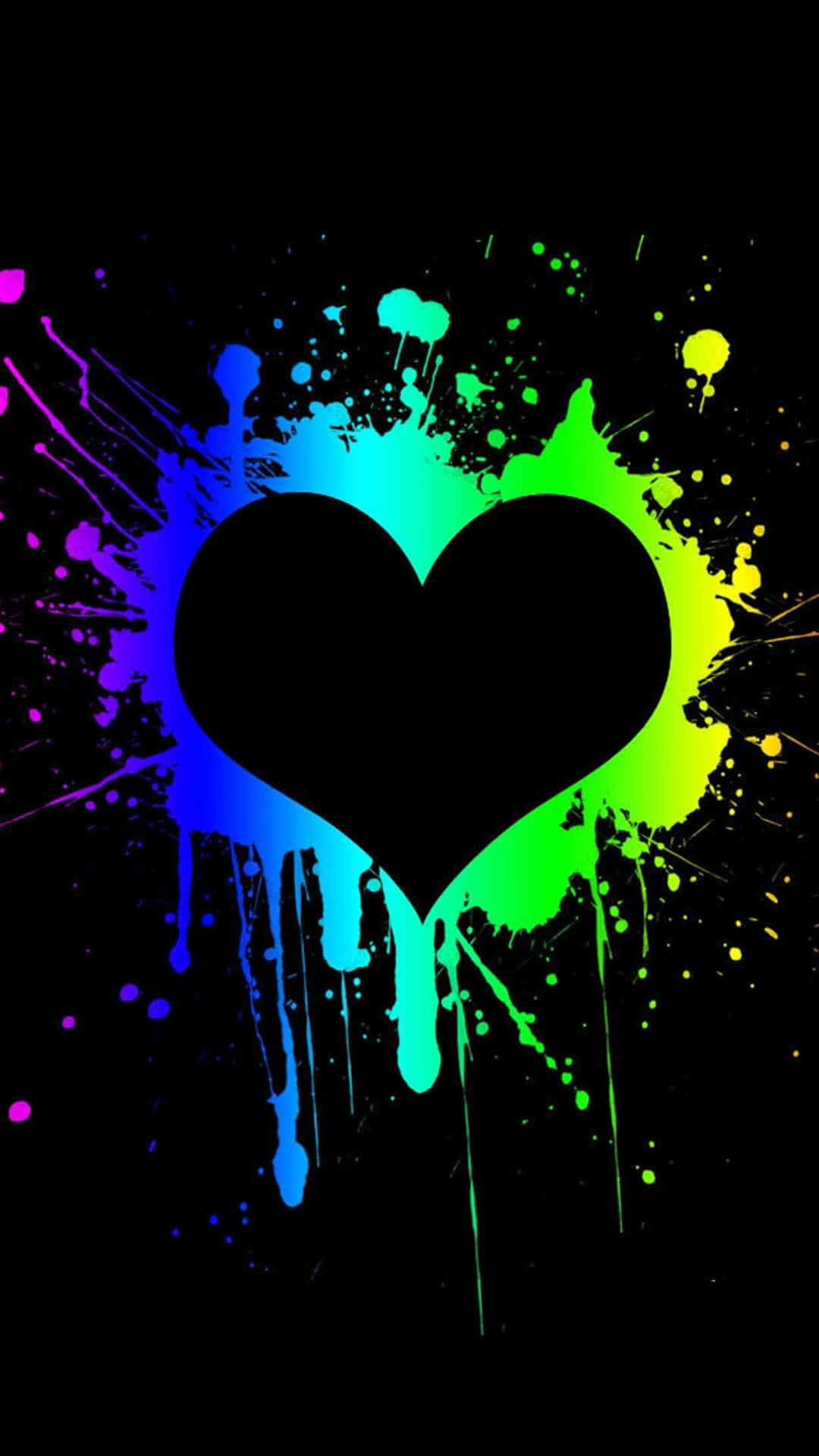 Galaxy Note, black heart silhouette, vibrant rainbow paint splatters, Full HD Phone Wallpaper