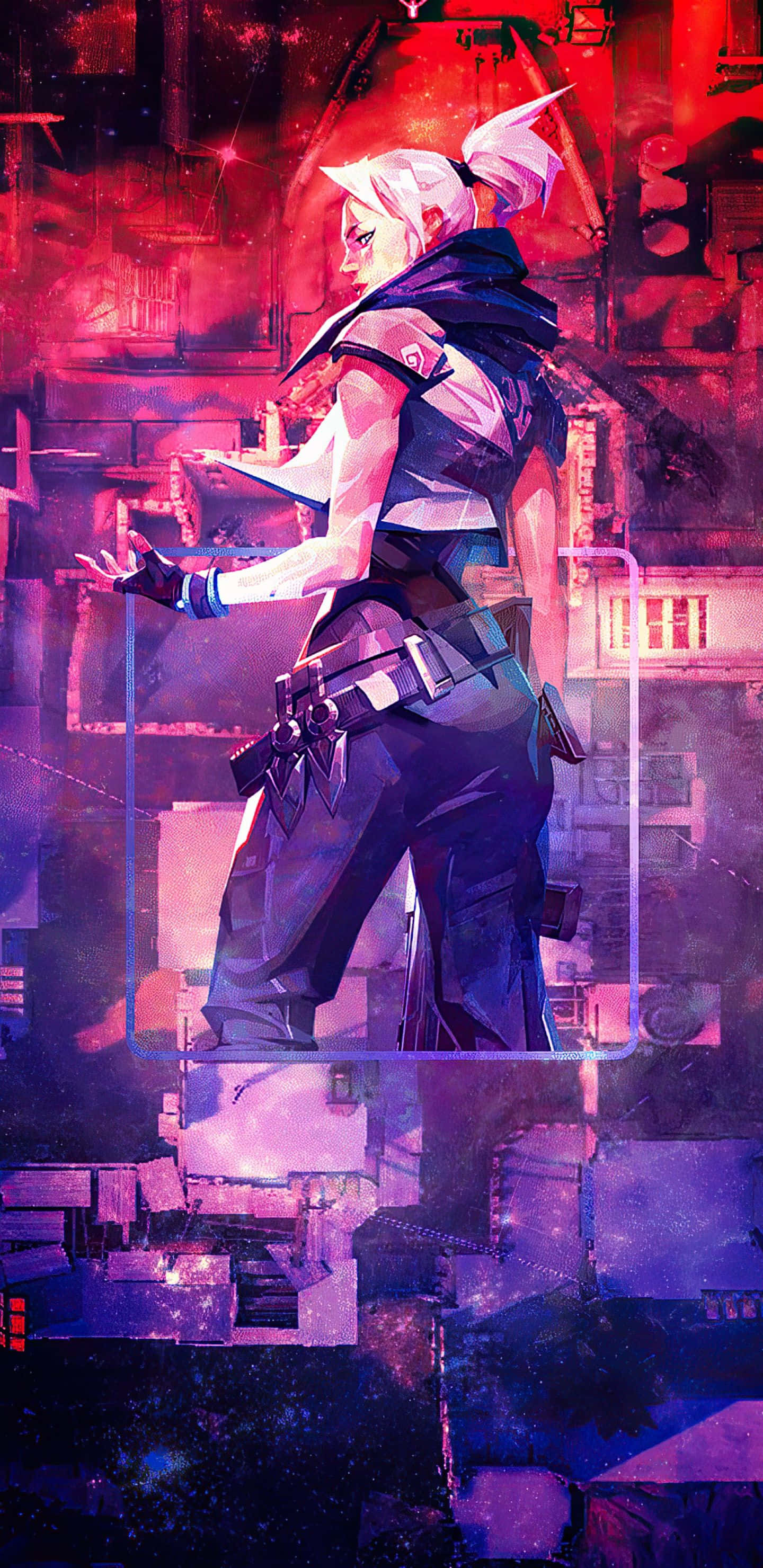 Galaxy Note 4, neon-drenched cyberpunk cityscape, red and purple hues, 2K Phone Wallpaper