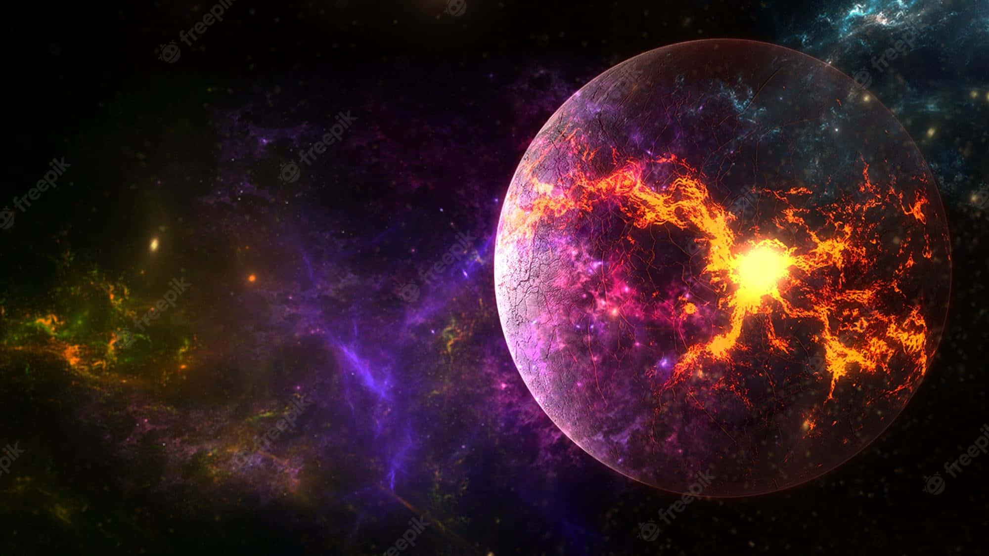 Galaxy Planet, fiery planet, glowing orange veins, Full HD Desktop Wallpaper