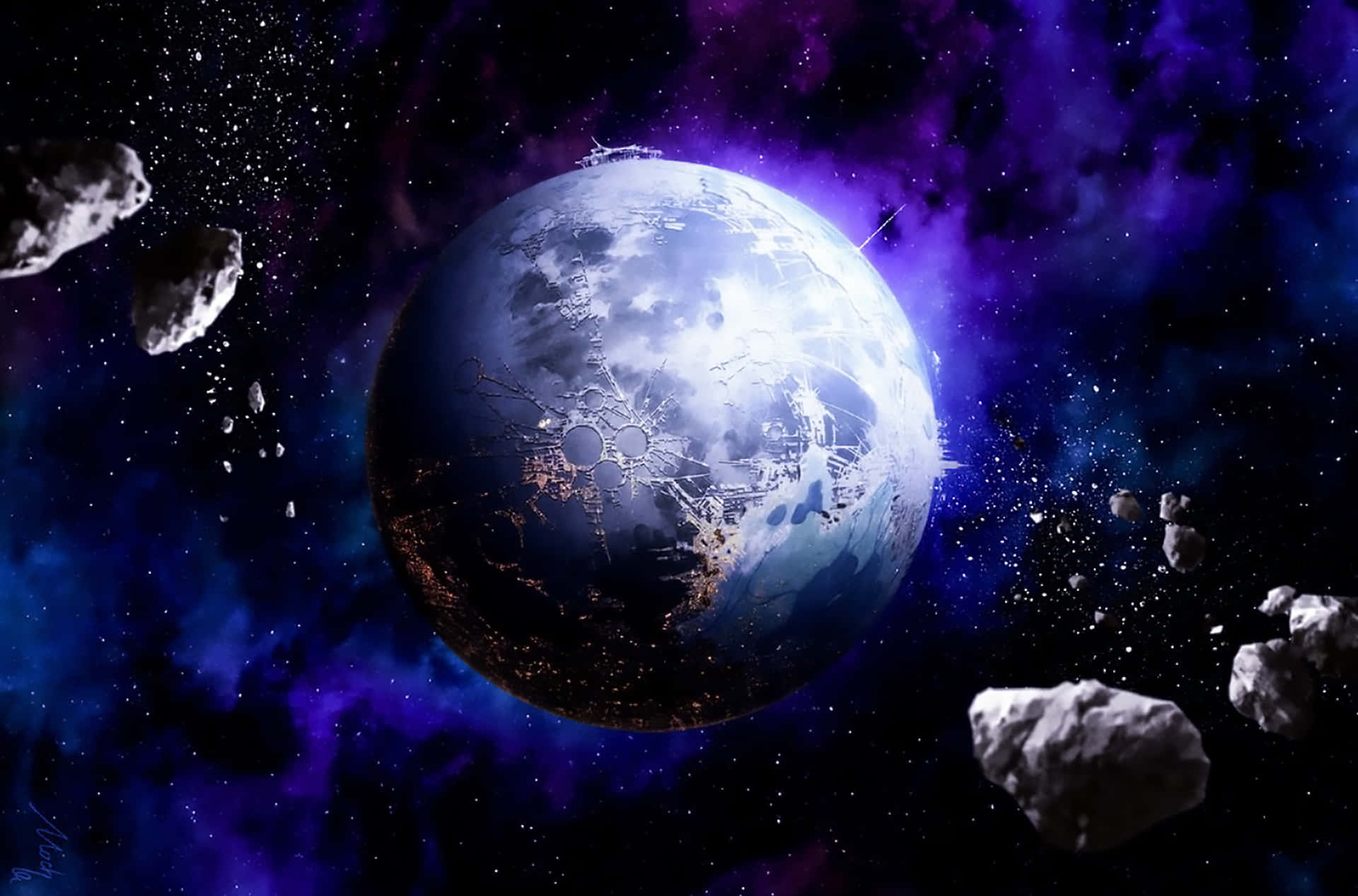 Galaxy Planet, vibrant purple, glowing blue planet, Full HD Desktop Wallpaper