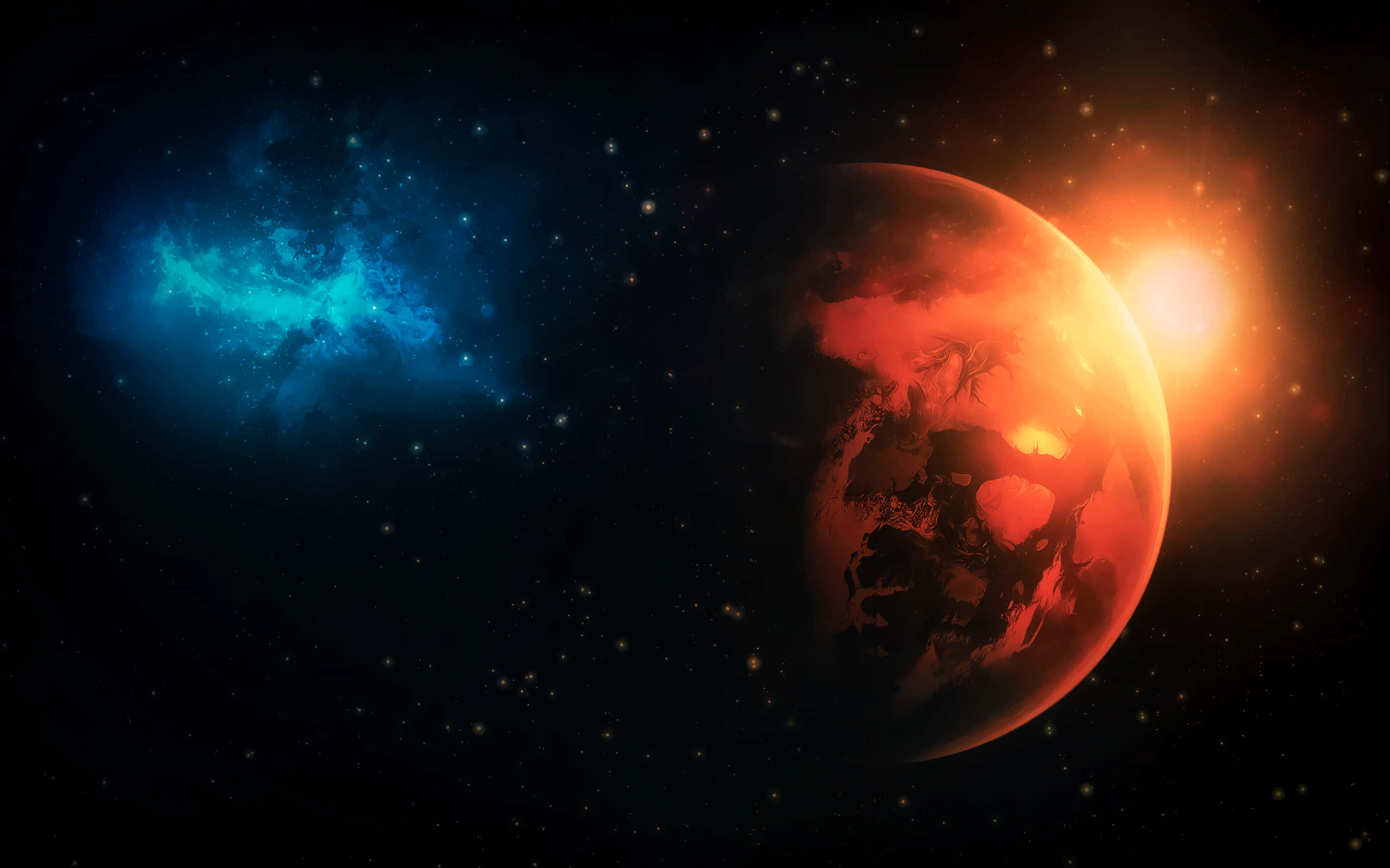 Galaxy Planet, fiery red planet, swirling clouds, 2K Desktop Wallpaper