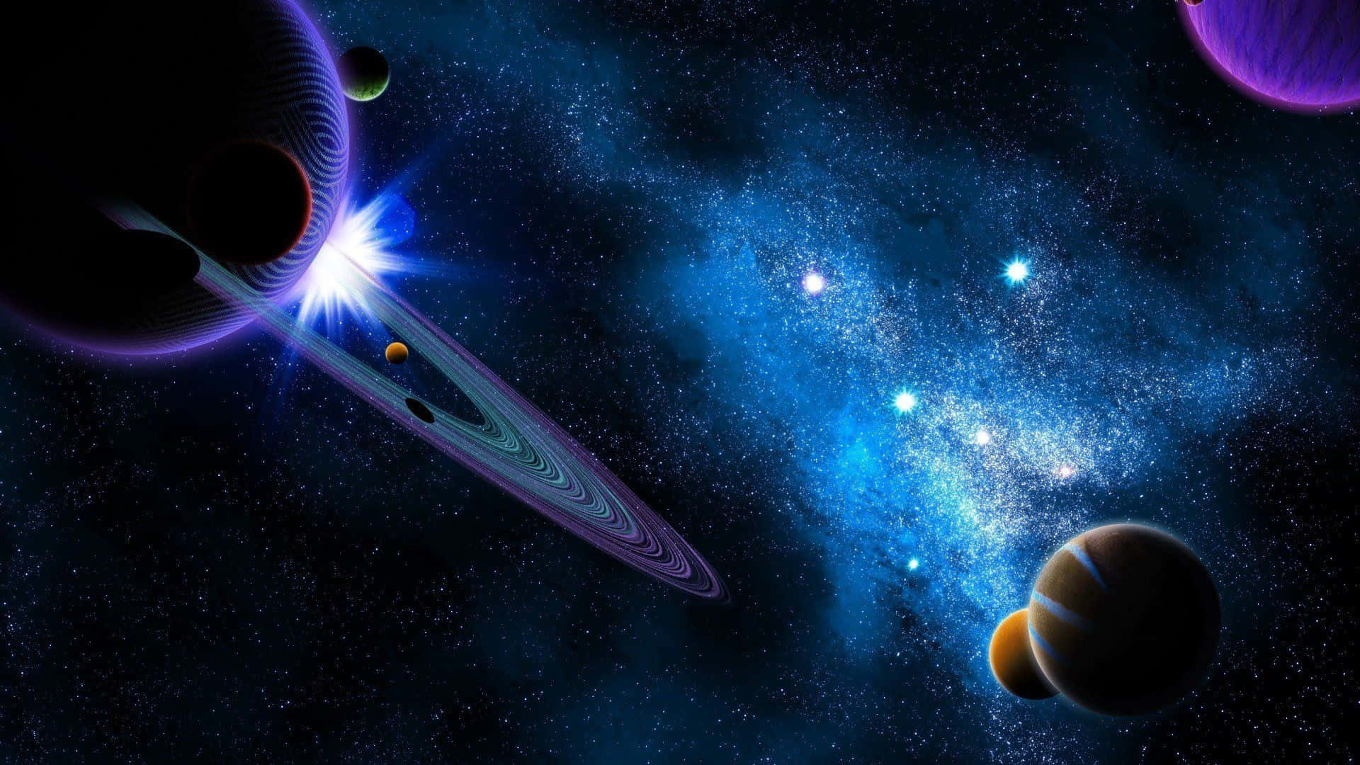 Galaxy Planet, glowing planets, planet rings, Full HD Desktop Wallpaper