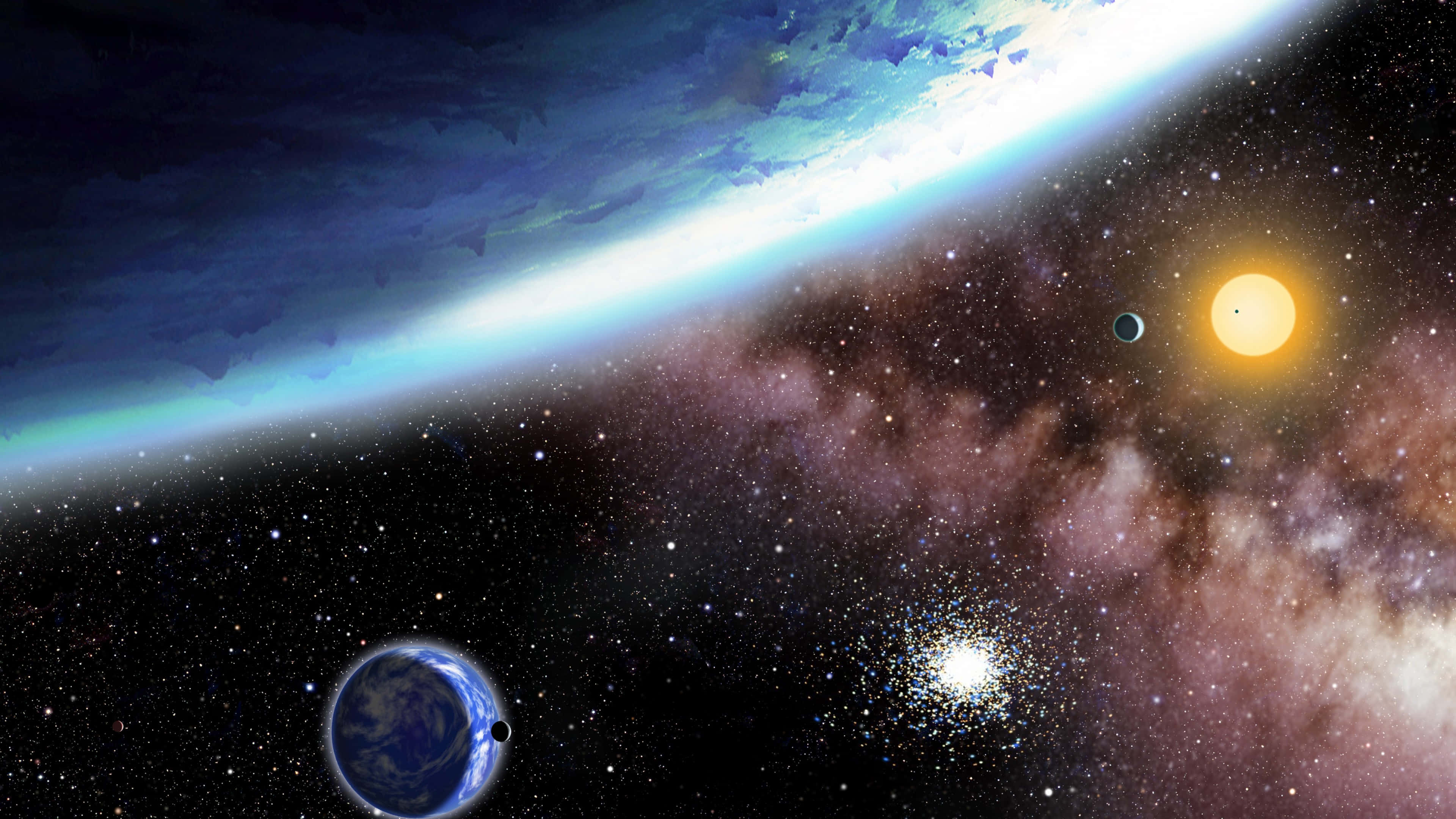 Galaxy Planet, blue planet, rings, 4K Desktop Wallpaper