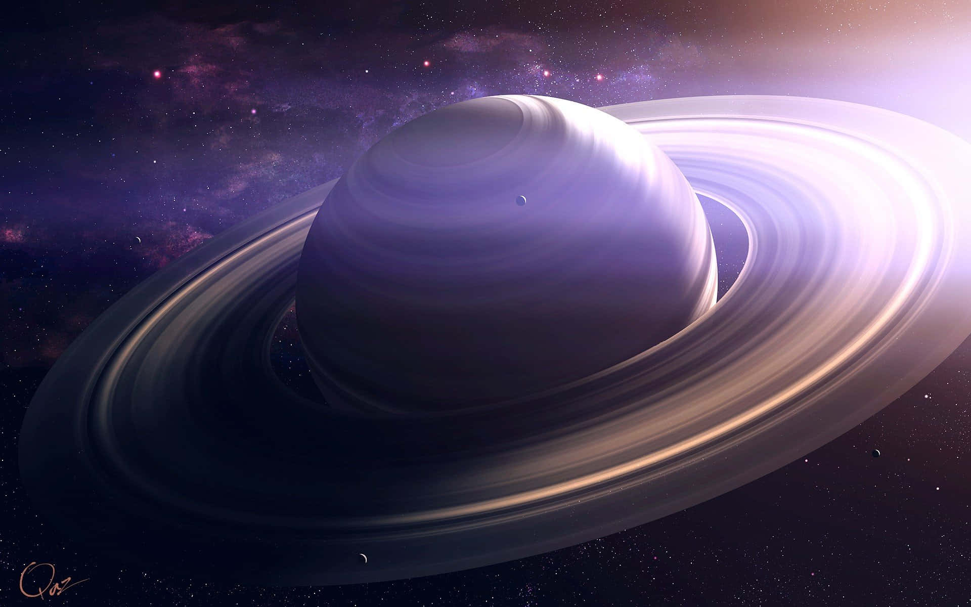 galaxy planet, purple ringed planet, starry cosmic backdrop, Full HD Desktop Wallpaper