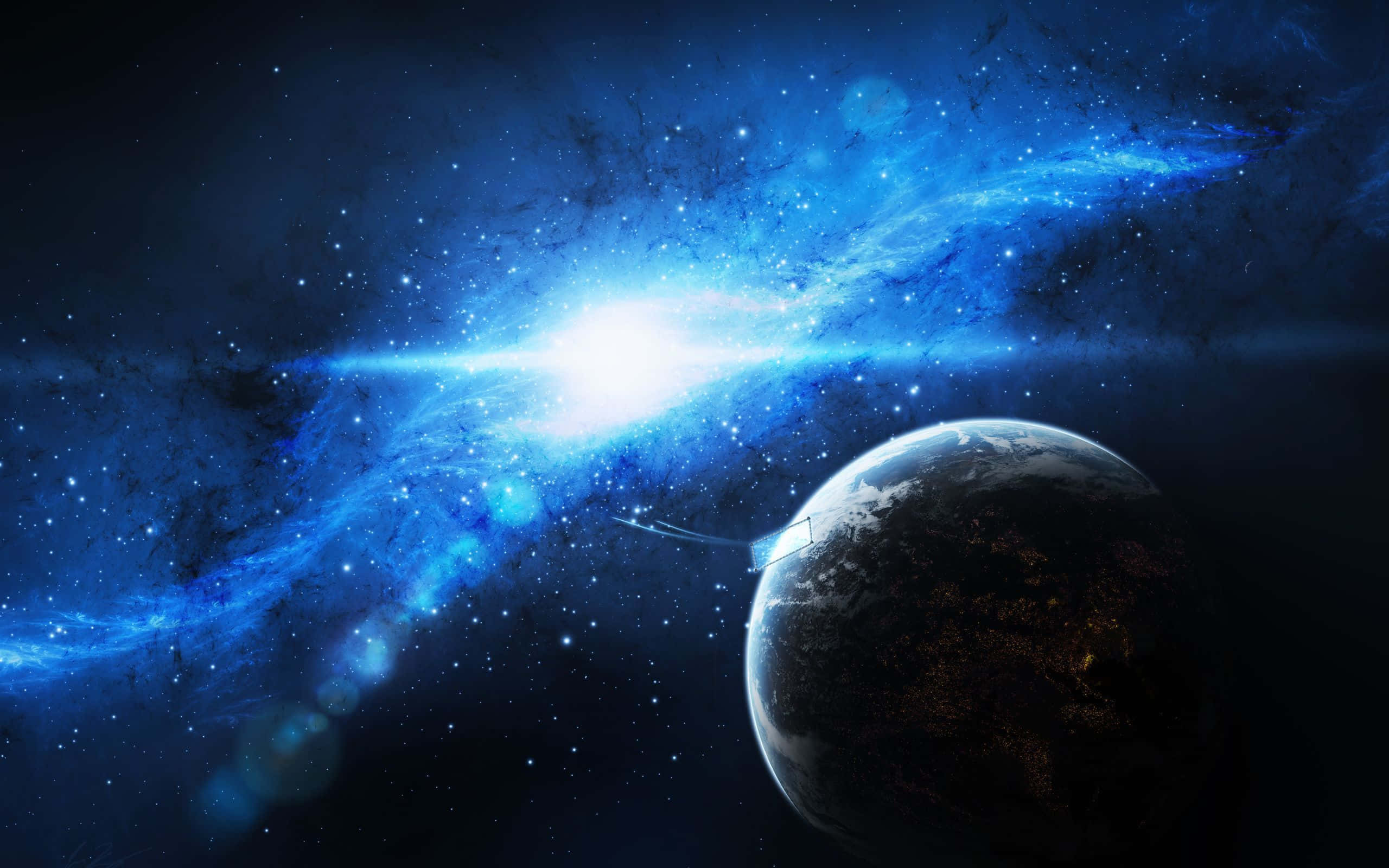 galaxy planet, glowing blue nebula, distant planet, 2K Desktop Wallpaper