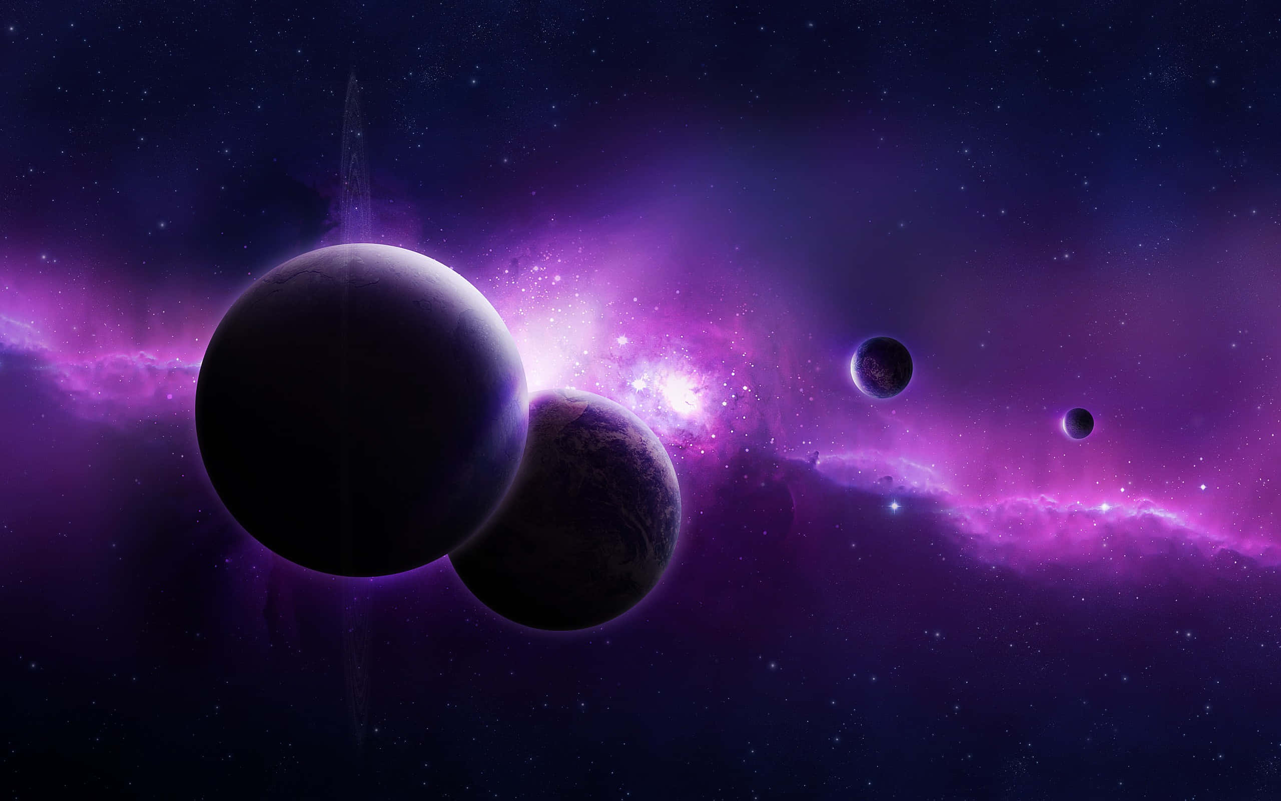 Galaxy Planet, vibrant purple nebula, dark planets, 2K Desktop Wallpaper