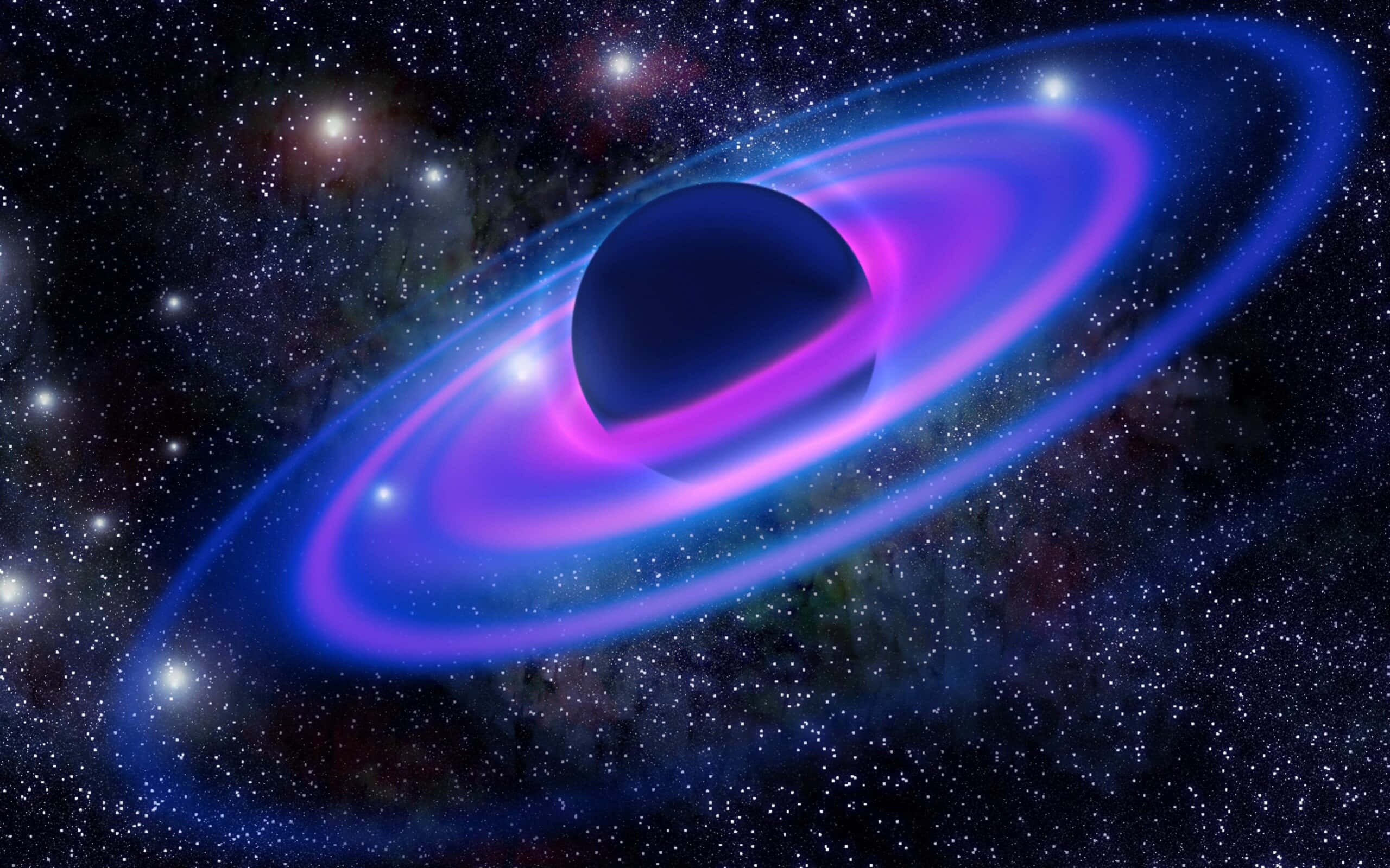 Galaxy Planet, cosmic black hole, glowing purple and blue accretion disk, 2K Desktop Wallpaper