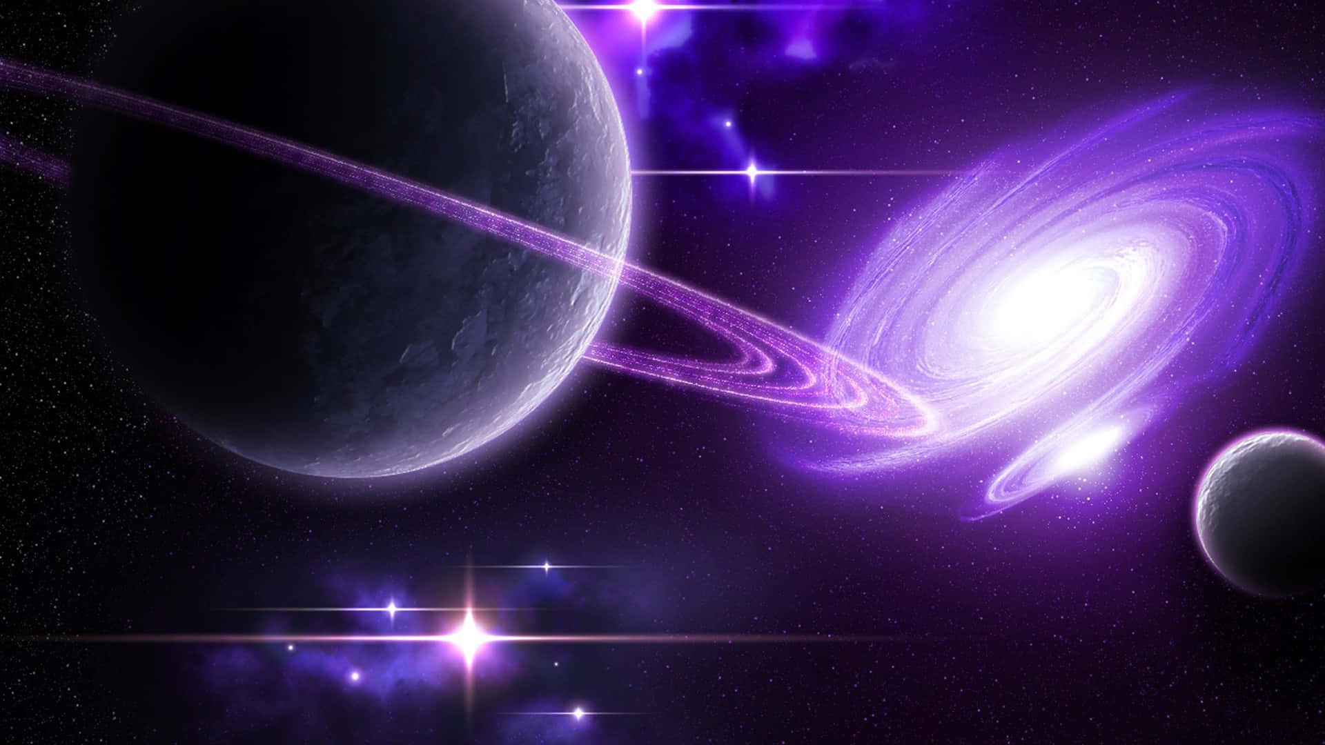 Galaxy Planet, purple spiral galaxy, ringed planet, Full HD Desktop Wallpaper