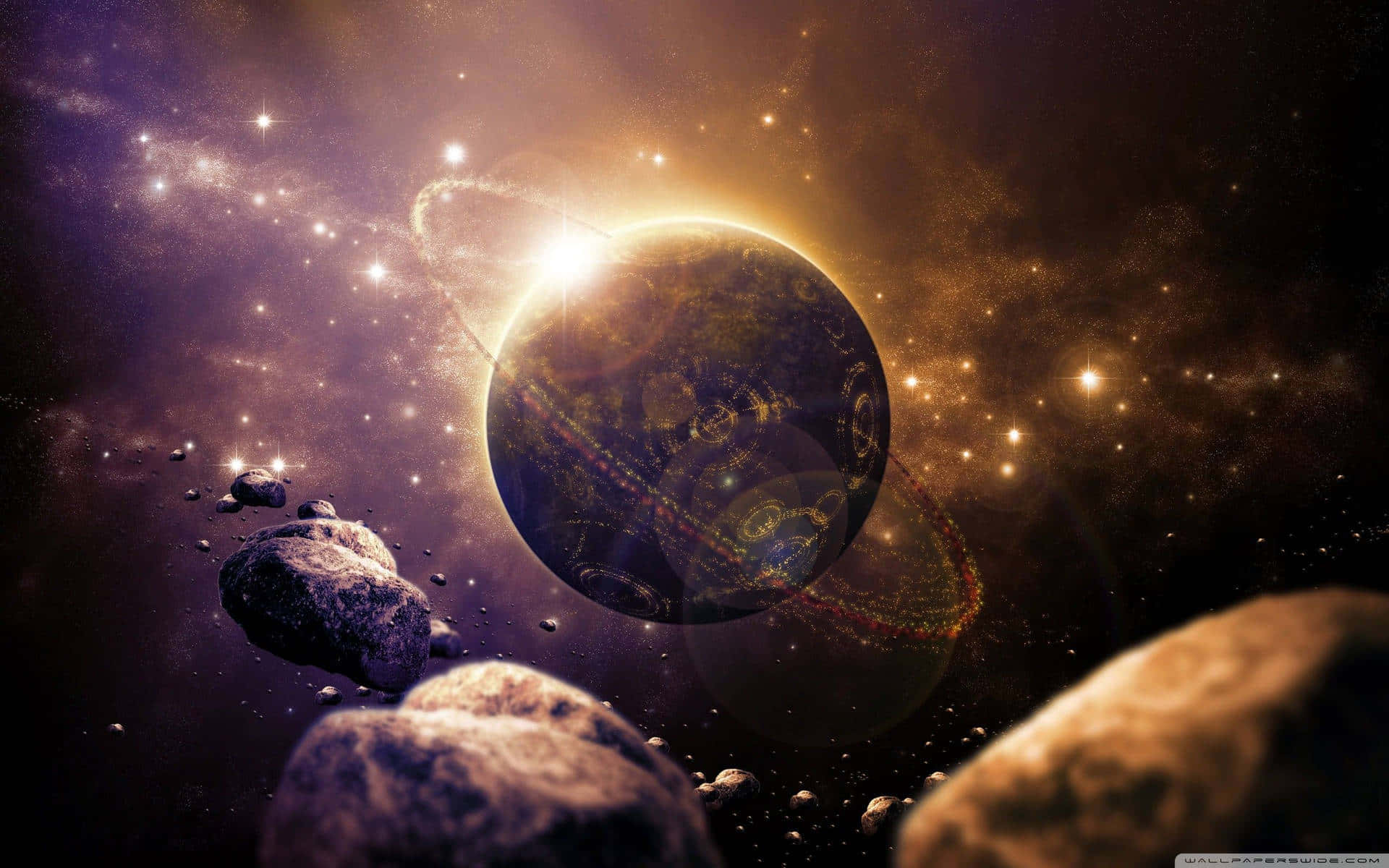 Galaxy Planet, glowing planet, rings, Full HD Desktop Wallpaper