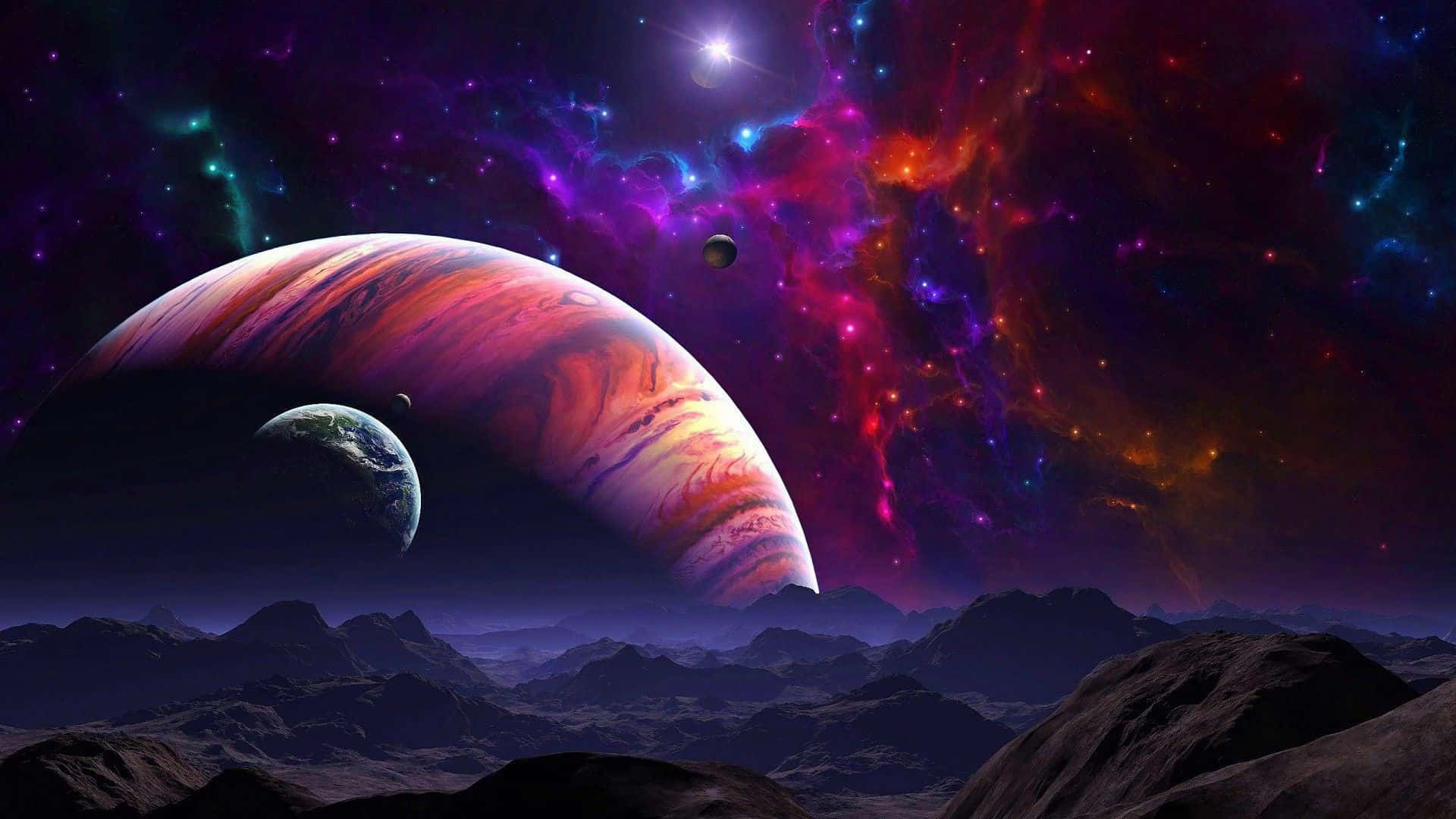 Galaxy Planet, blue gas giant planet, deep space, Full HD Desktop Wallpaper