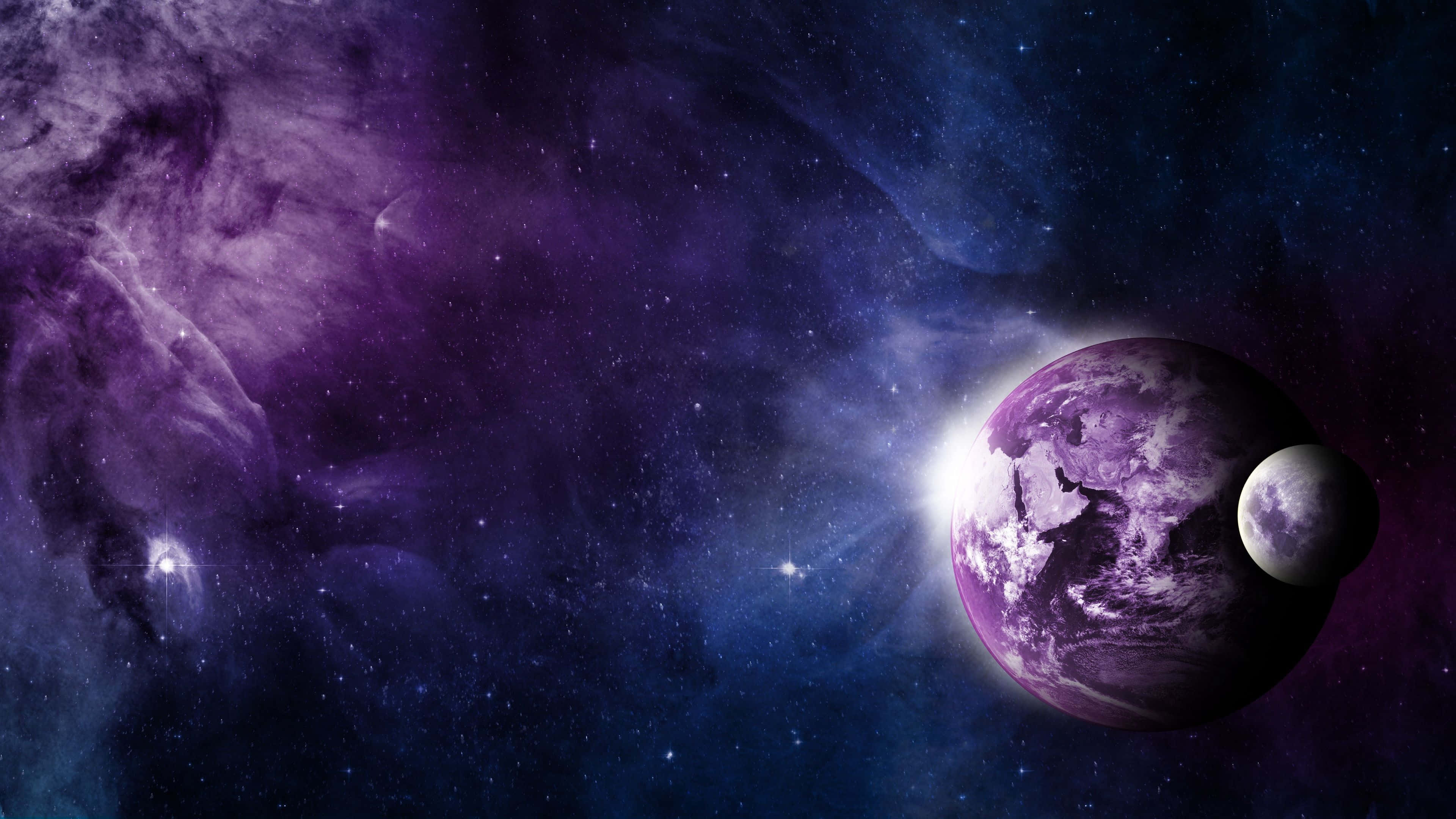 Galaxy Planet, purple-hued alien planet, moon, 4K Desktop Wallpaper