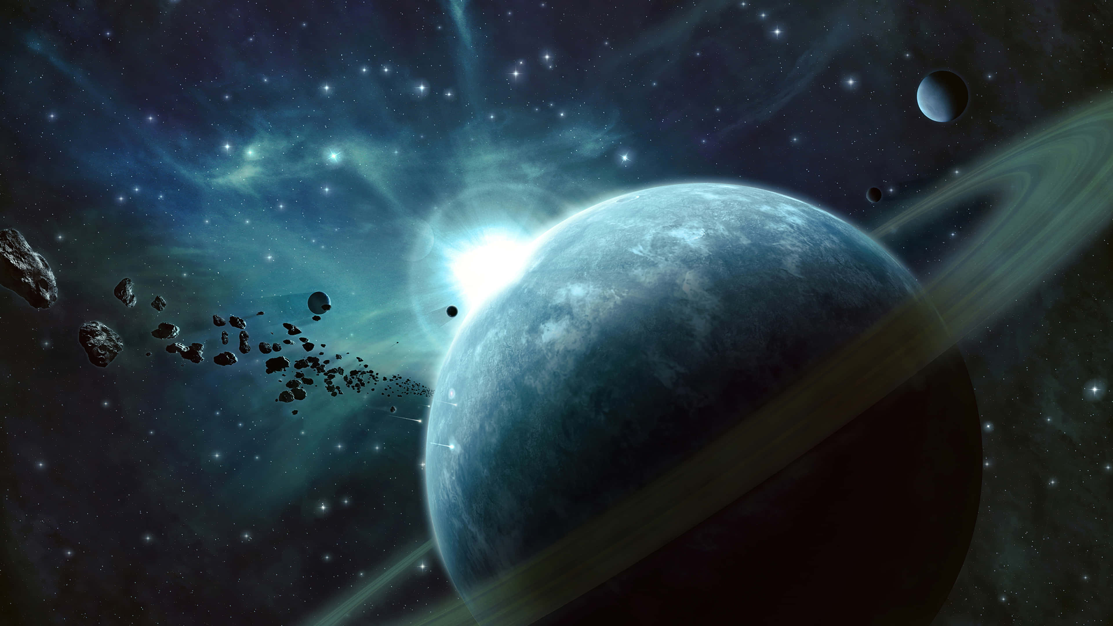 galaxy planet, blue planet, rings, 4K Desktop Wallpaper