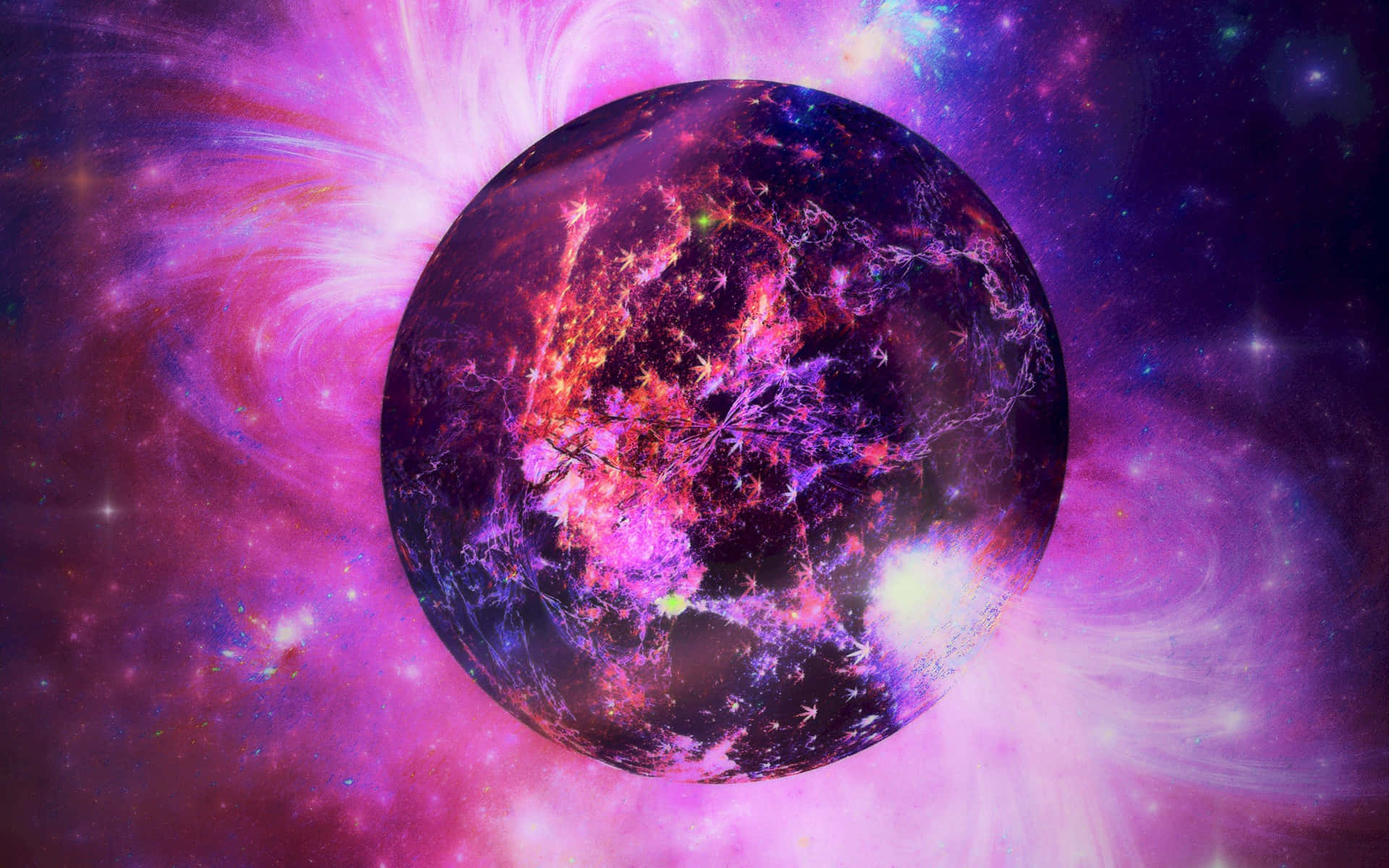 galaxy planet, glowing purple, orange nebulae, Full HD Desktop Wallpaper