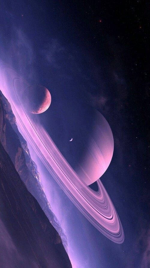 purple galaxy, huge planet, crescent moon, SD Phone Wallpaper