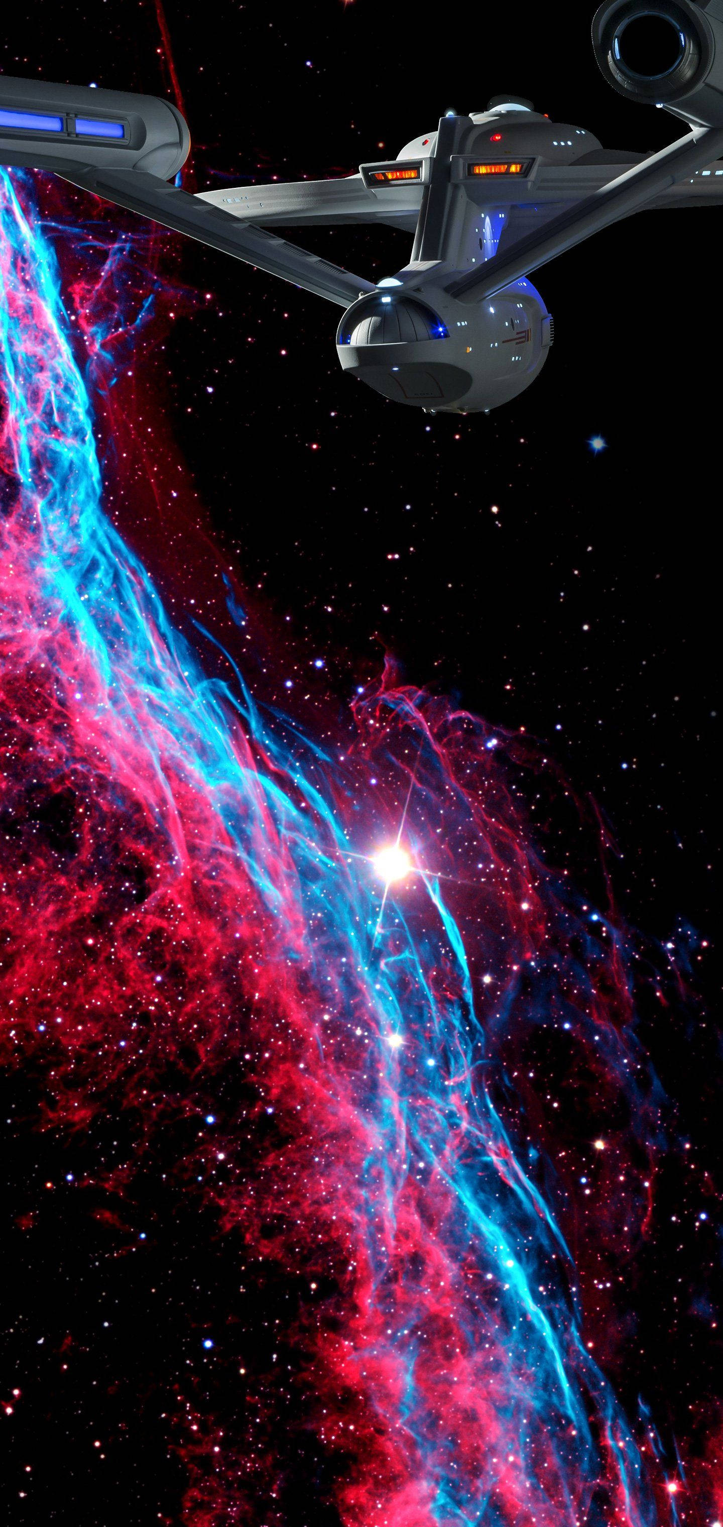 Galaxy S10, starship, cosmic nebula, 2K Phone Wallpaper
