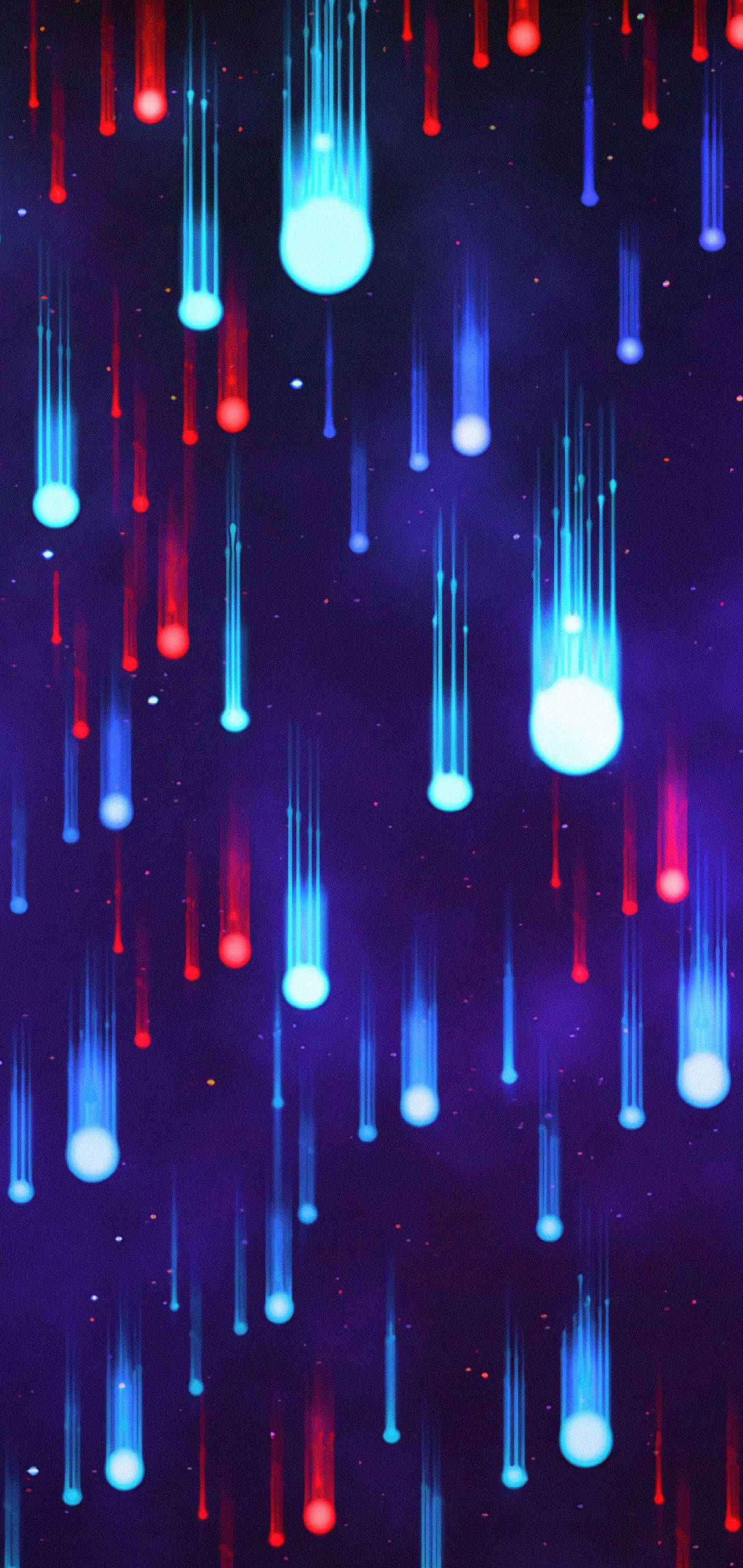 Galaxy S10, vibrant red, blue meteors, 2K Phone Wallpaper