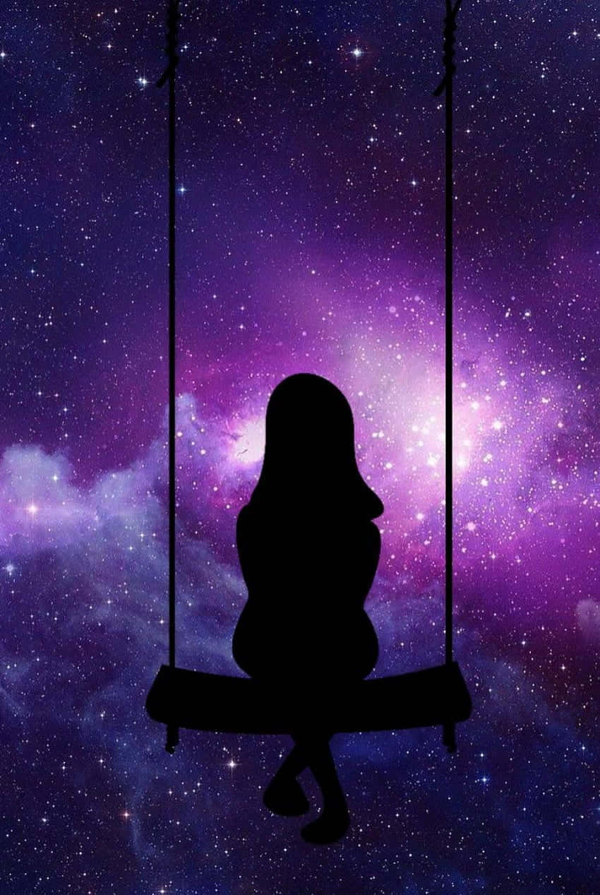 Galaxy Sky, anime girl, swing, SD Phone Wallpaper