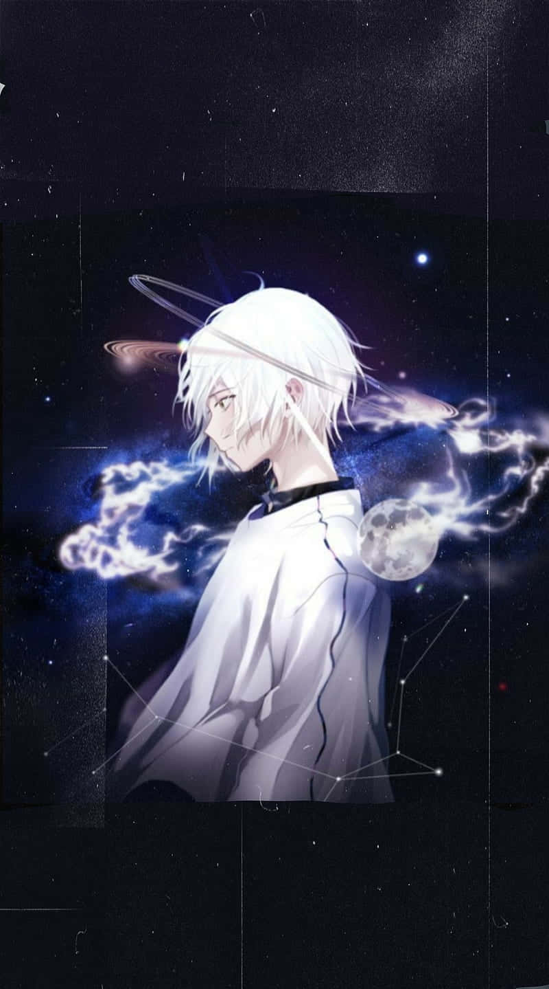 Galaxy Anime White Hair Boy, white-haired anime boy, flowing robe, HD Phone Wallpaper