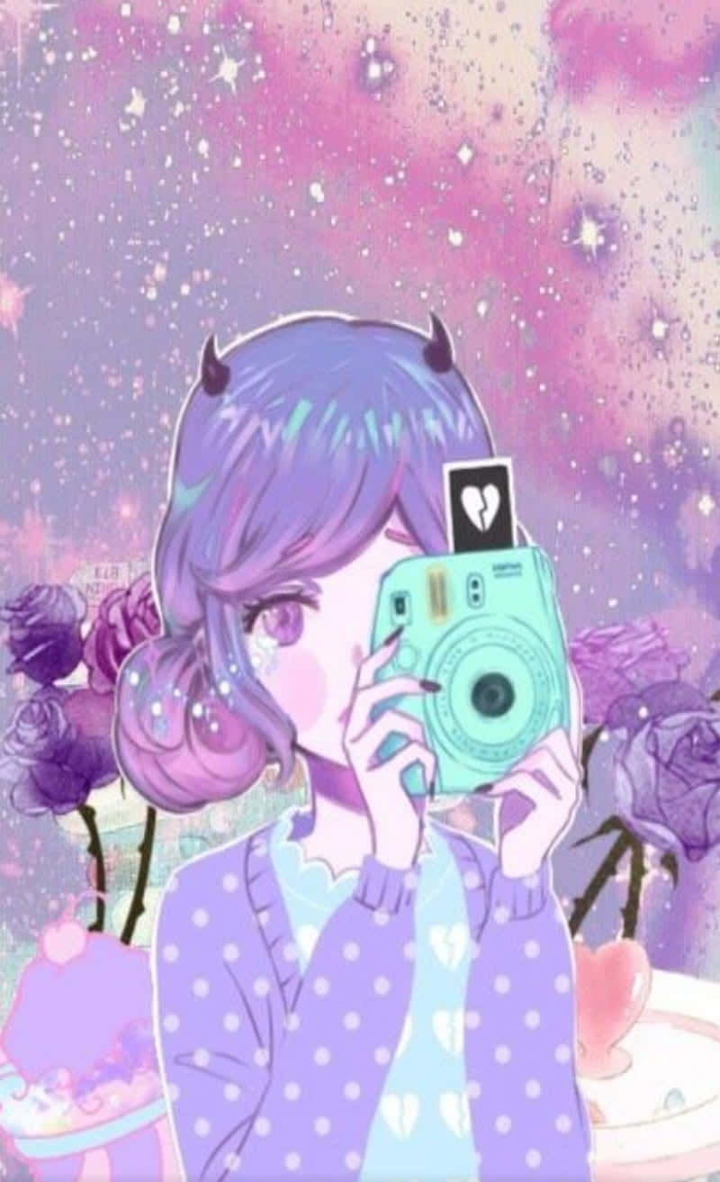 Galaxy Anime Girl, purple-haired, small horns, HD Phone Wallpaper
