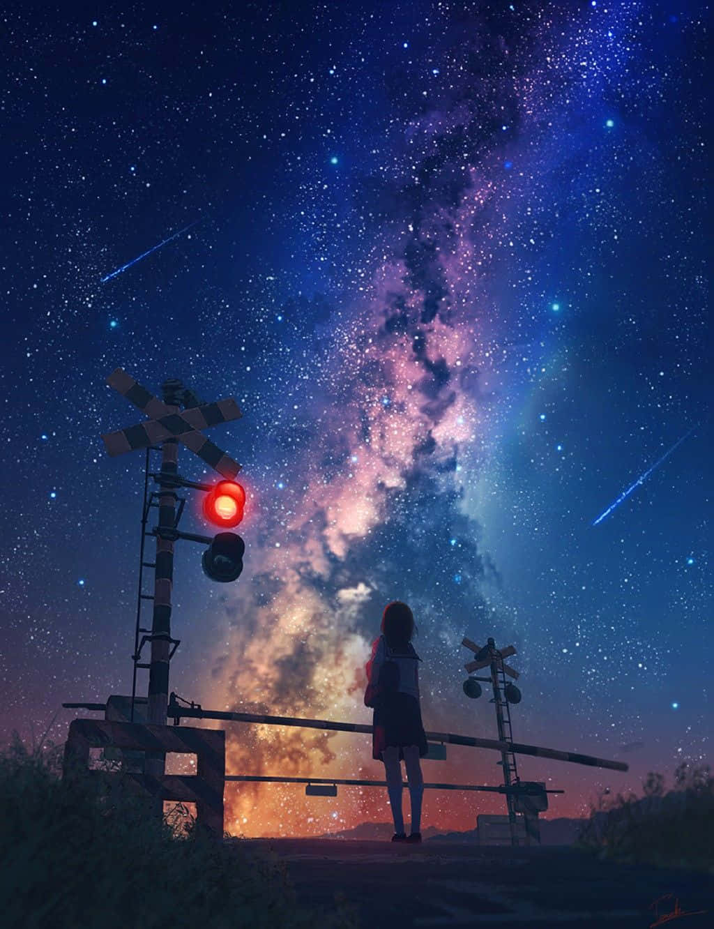 Galaxy Sky, traffic light, starry sky, HD Phone Wallpaper