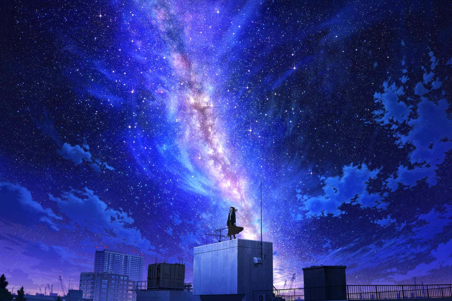 Anime Galaxy Night Sky, vibrant purple and blue galaxy, starry night sky, Full HD Desktop Wallpaper