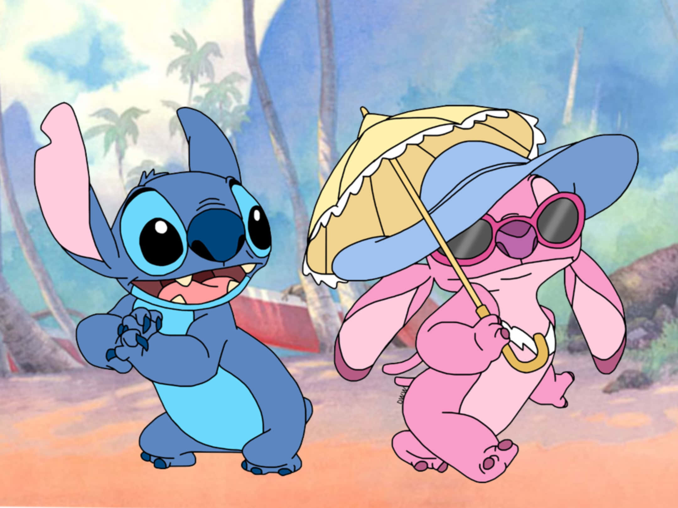 Stitch, beach, tropical beach, Full HD Desktop Wallpaper