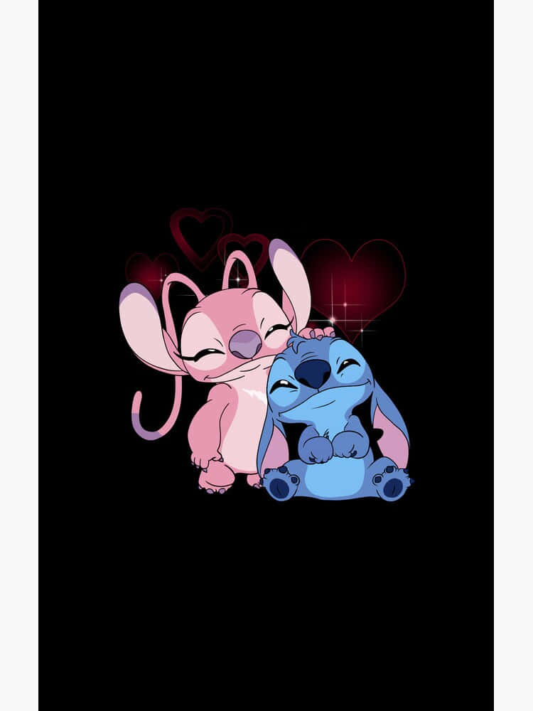 Stitch, pink and blue, glowing red hearts, SD Phone Wallpaper