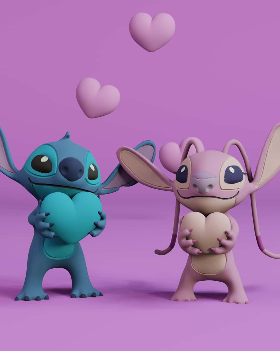 Stitch, love hearts, pink hearts, HD Phone Wallpaper