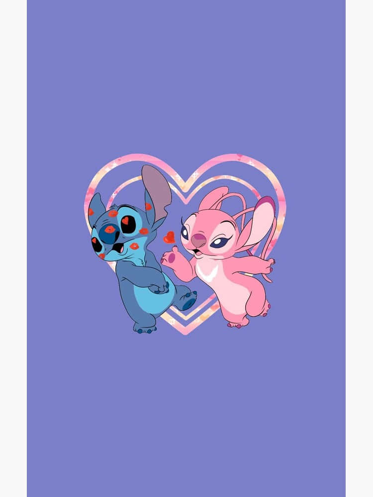 Stitch, Angel, glittery heart, SD Phone Wallpaper