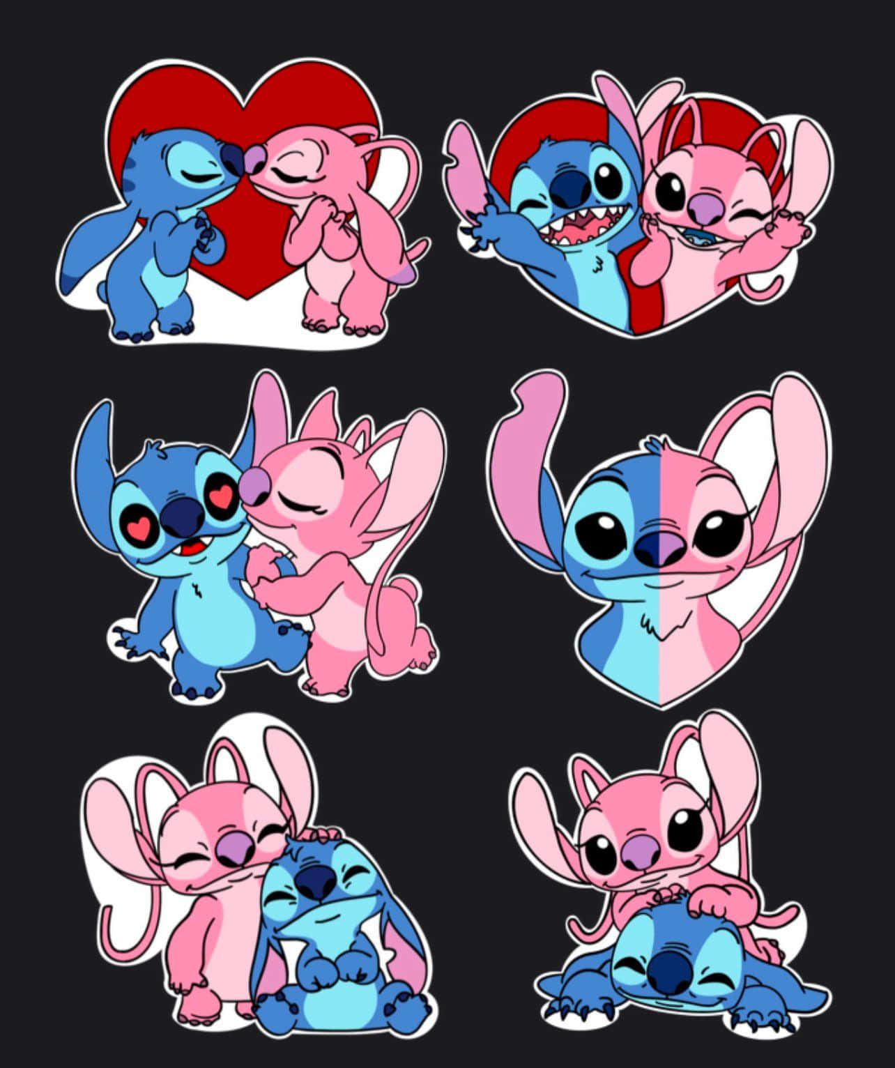 Stitch, Angel, heart-shaped frames, HD Phone Wallpaper