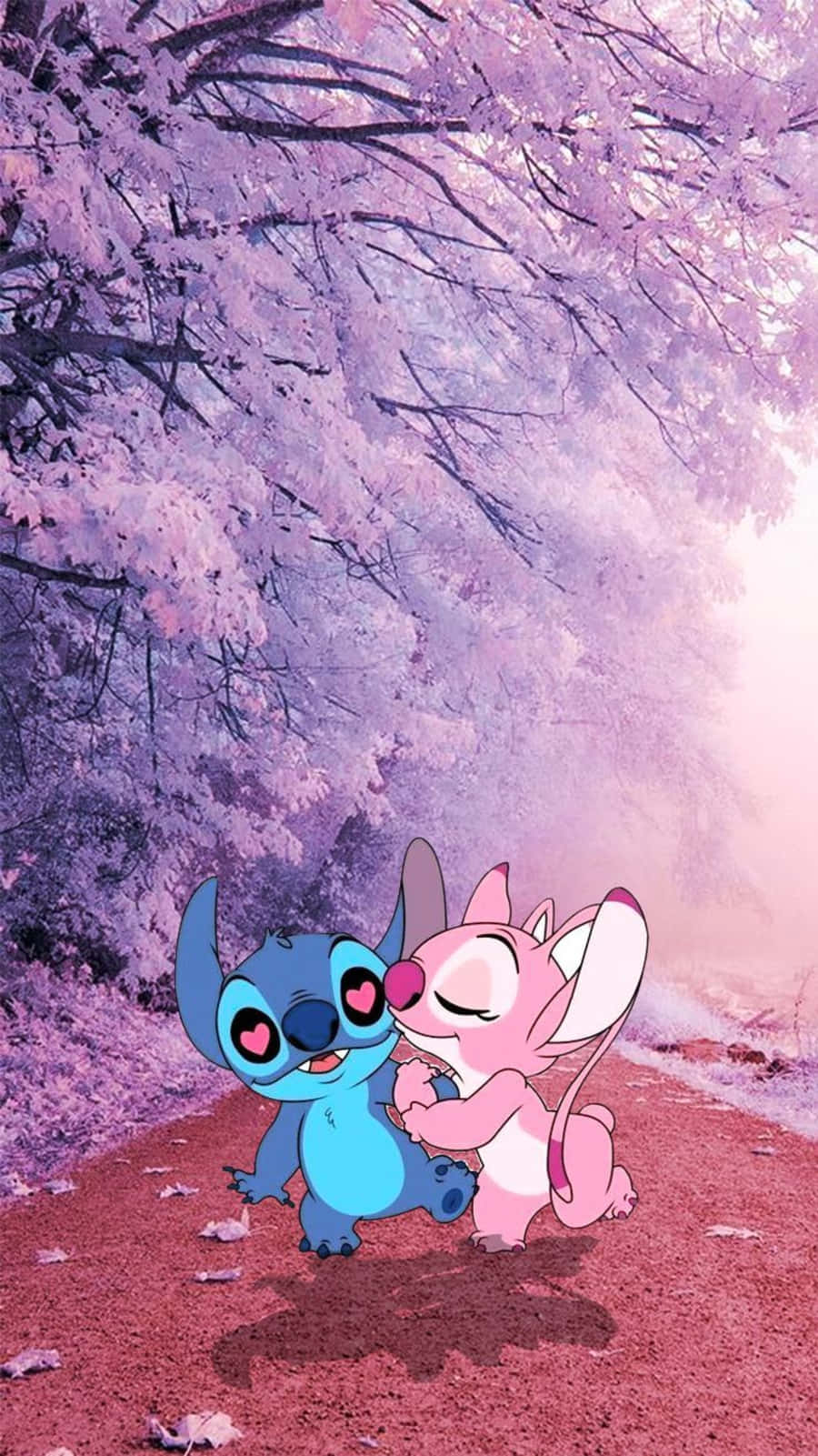 Stitch, Angel, pink cherry blossoms, HD Phone Wallpaper