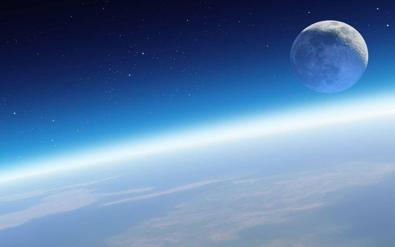 Moon, Earth, curved horizon, HD Desktop Wallpaper