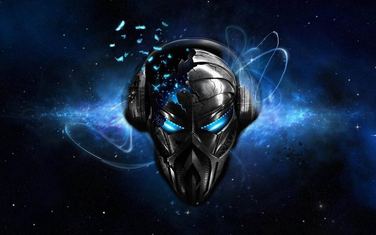Galaxy Tablet, glowing blue eyes, starry cosmic void, HD Desktop Wallpaper