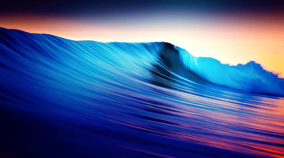 Galaxy Tablet, blue wave, fiery sunset sky, SD Desktop Wallpaper
