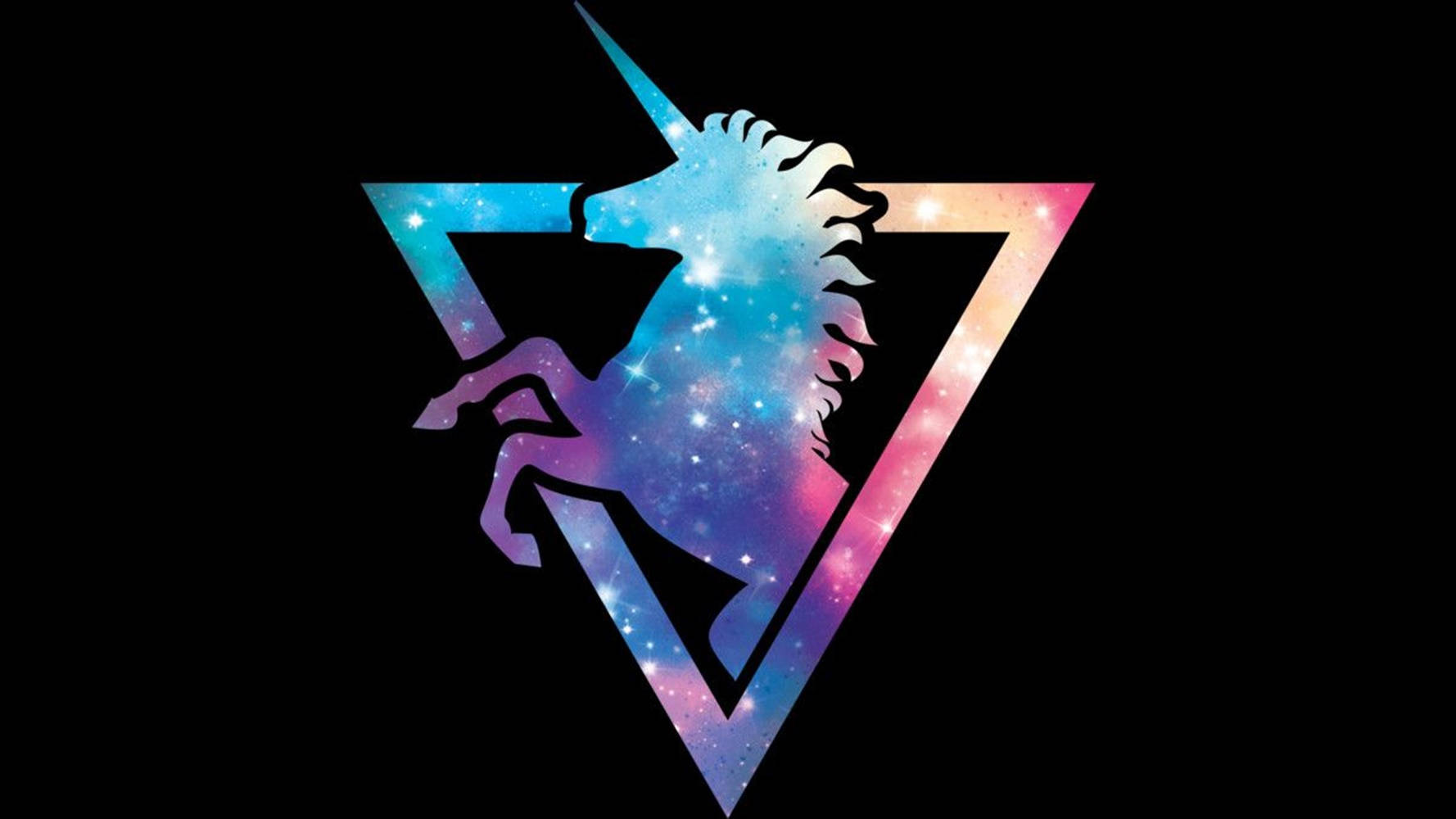 geometric triangle shape, galaxy unicorn, glowing triangle, HD Desktop Wallpaper
