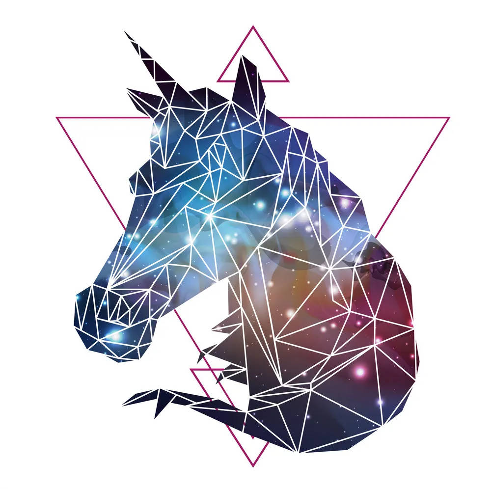 geometric unicorn head, cosmic nebulae, stars, SD Desktop Wallpaper